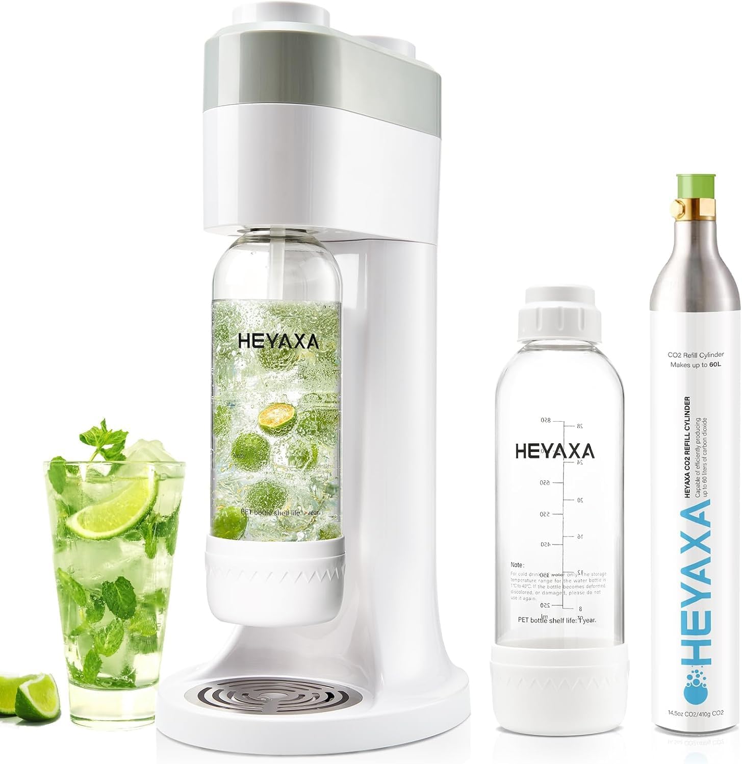 Sparkling Water Maker, Soda Maker Machine for Quickly Creating Refreshing Soda, Includes 2x BPA-Free 1L Carbonation Bottle, Compatible with 60L CO2 Carbonator (Pearl White)