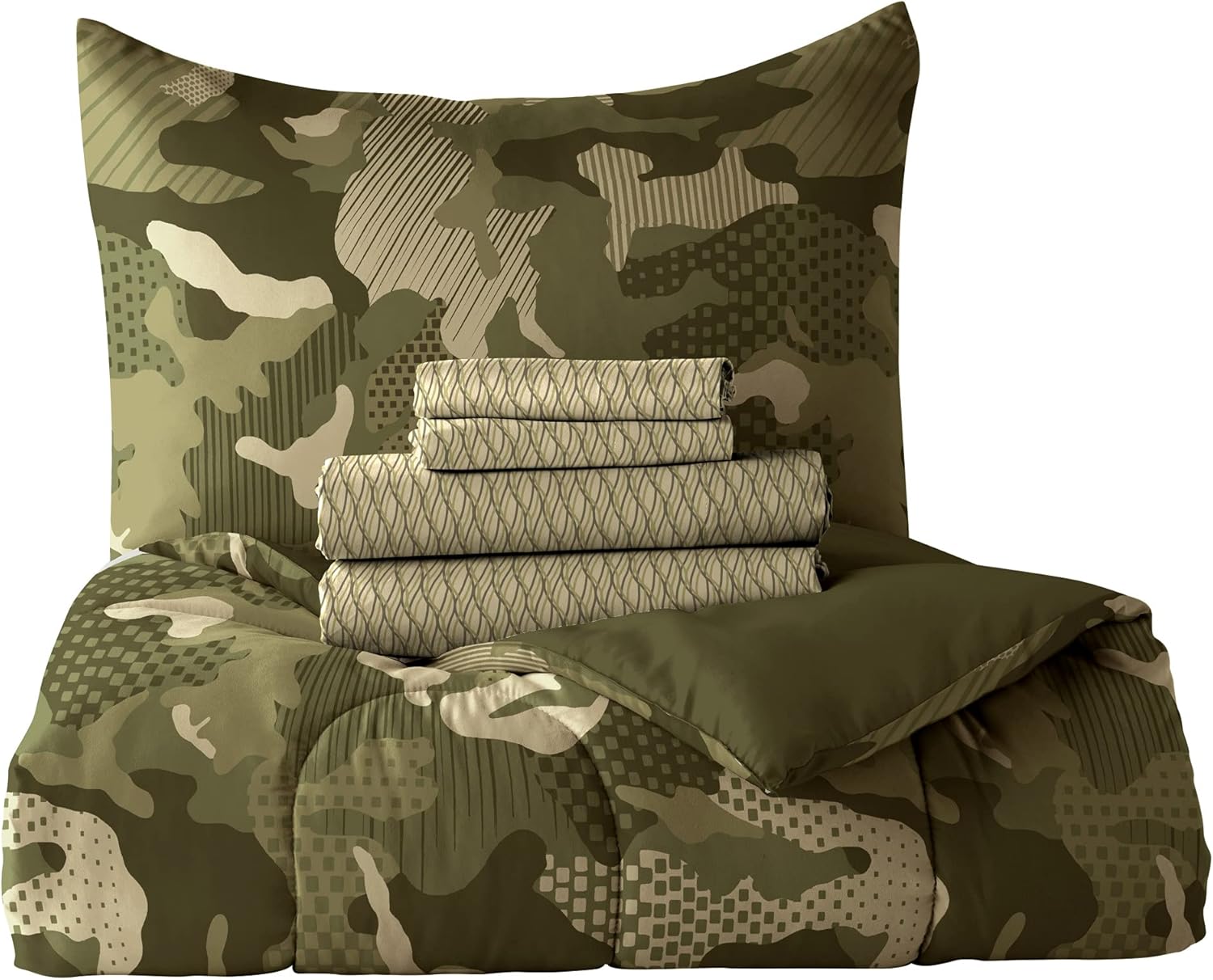 Uр Tо 40% оƒƒ Dream Factory Kids 7-Piece Complete Set Easy-Wash Comforter Bedding, Full, Green Geo Camo