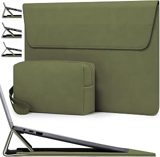 HYZUO 13.3-14 Pulgadas Funda Bolsa Portátil con Soporte Ajustable para MacBook Pro 14 M5/M4/M3/M2/M1 Pro/MAX A3426 A3427 2026-2021, MacBook Air/Pro 13.3, 13.8-13.5 Surface Laptop, Verde Oliva