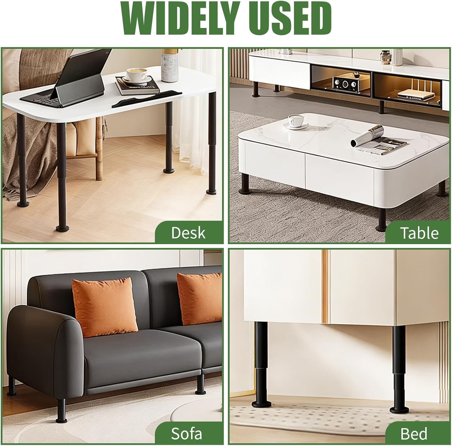 Verida 28~43 inch Adjustable Metal Desk Legs, Office Table Furniture Leg Set, Set of 4 (Black)