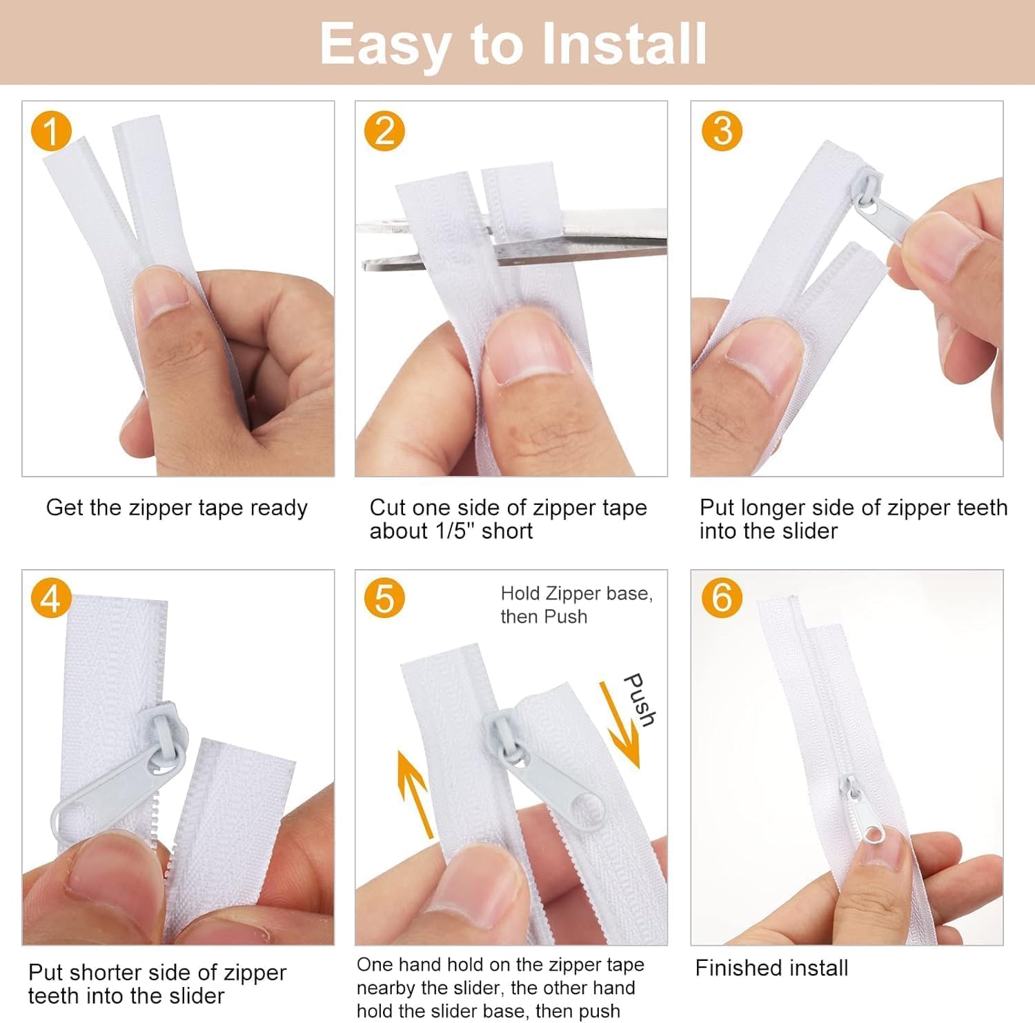 M Fabrics 5 Meters Open Zipper with 10 Steel Zip Puller in Meter for Tailoring, Stitching, Bags and Purse (Open Ended Zips) - (5 Meter Roll + 10 Steel Zips Runner) - (Cream)