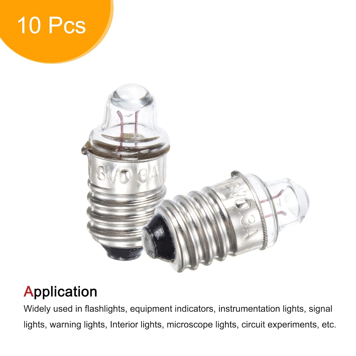 MECCANIXITY E10 Screw Base Flashlight Bulbs DC 3V 0.3A Yellow Light Mini Lamps, Pack of 10