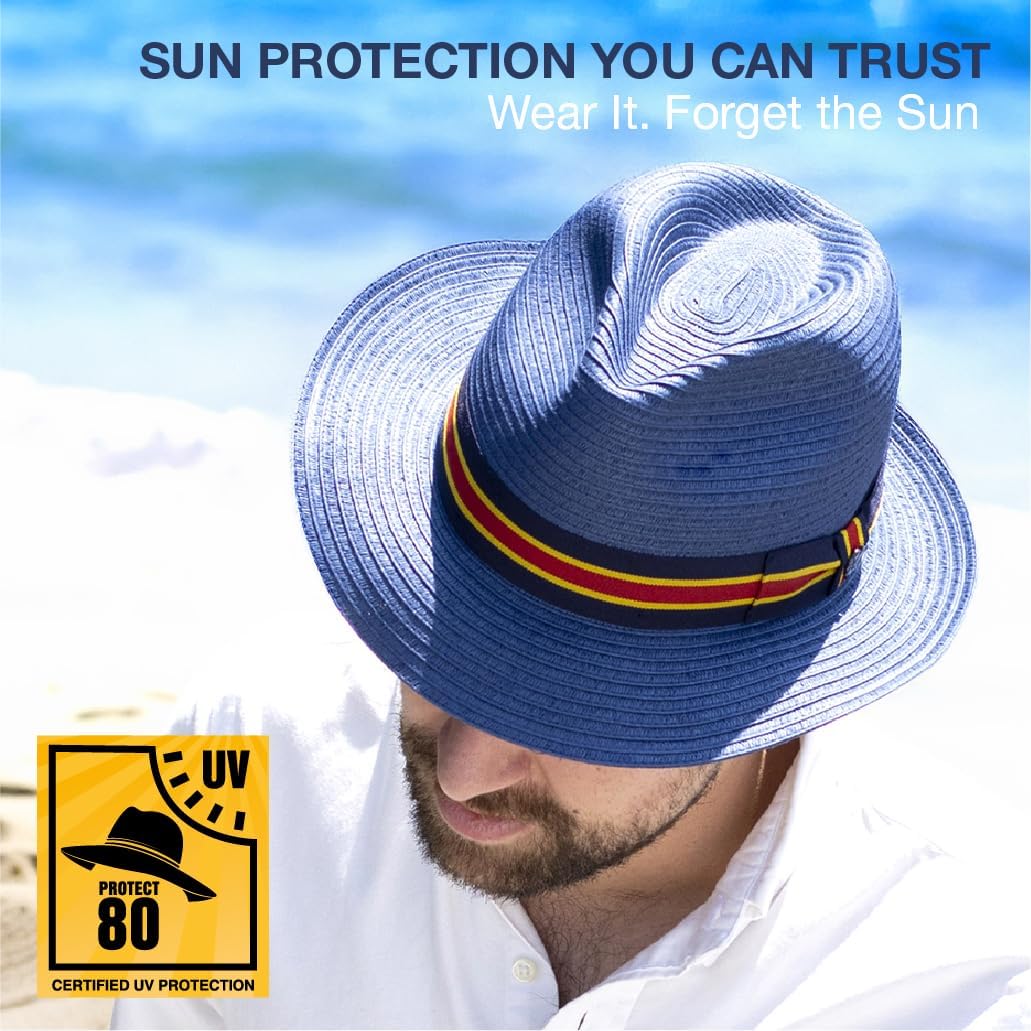 Bigalli Cuba Paper Braid Sun Hats for Women Men Crushable Beach Hat Center Dent, Grosgrain Ribbon UV SPF 80