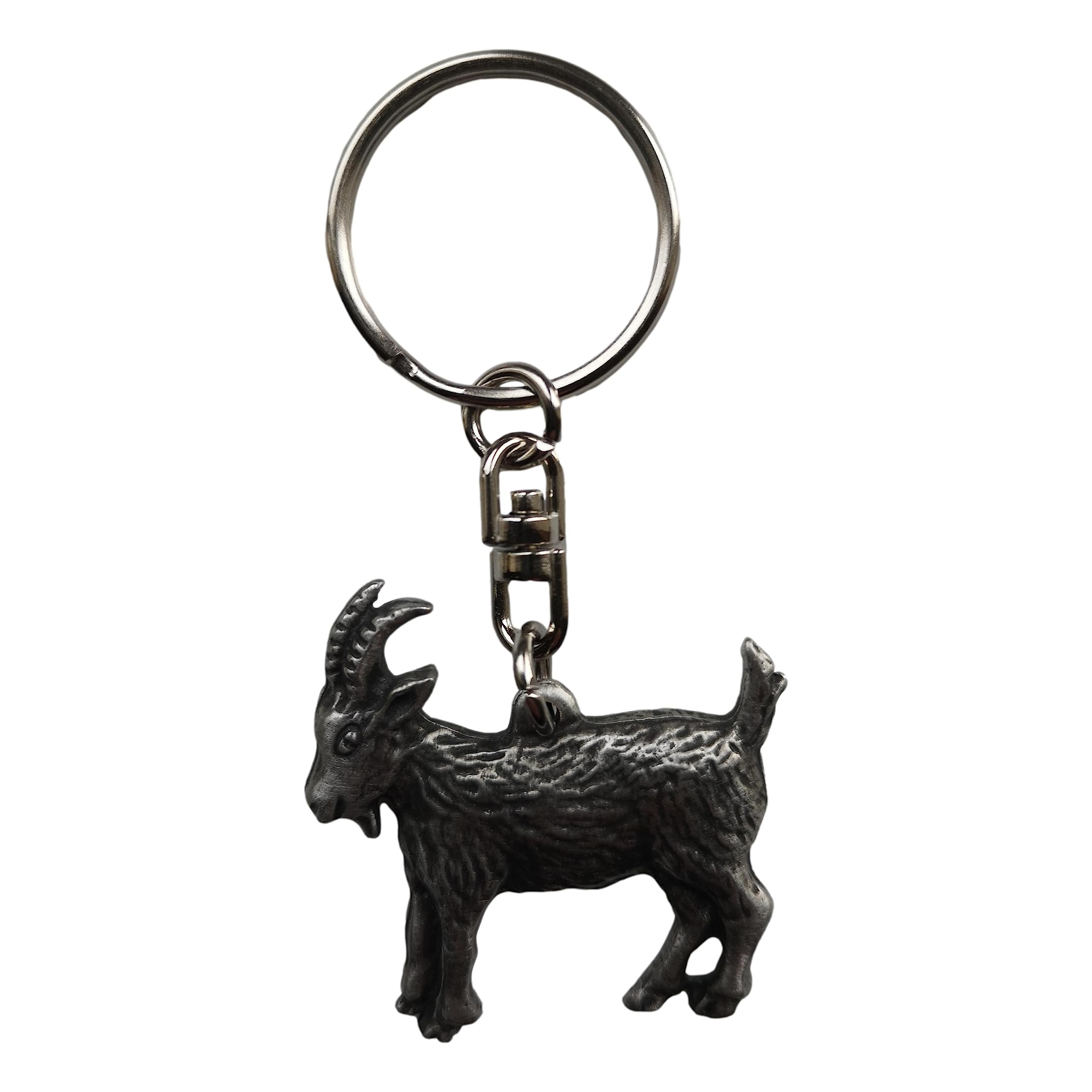 Goat pewter metal keyring