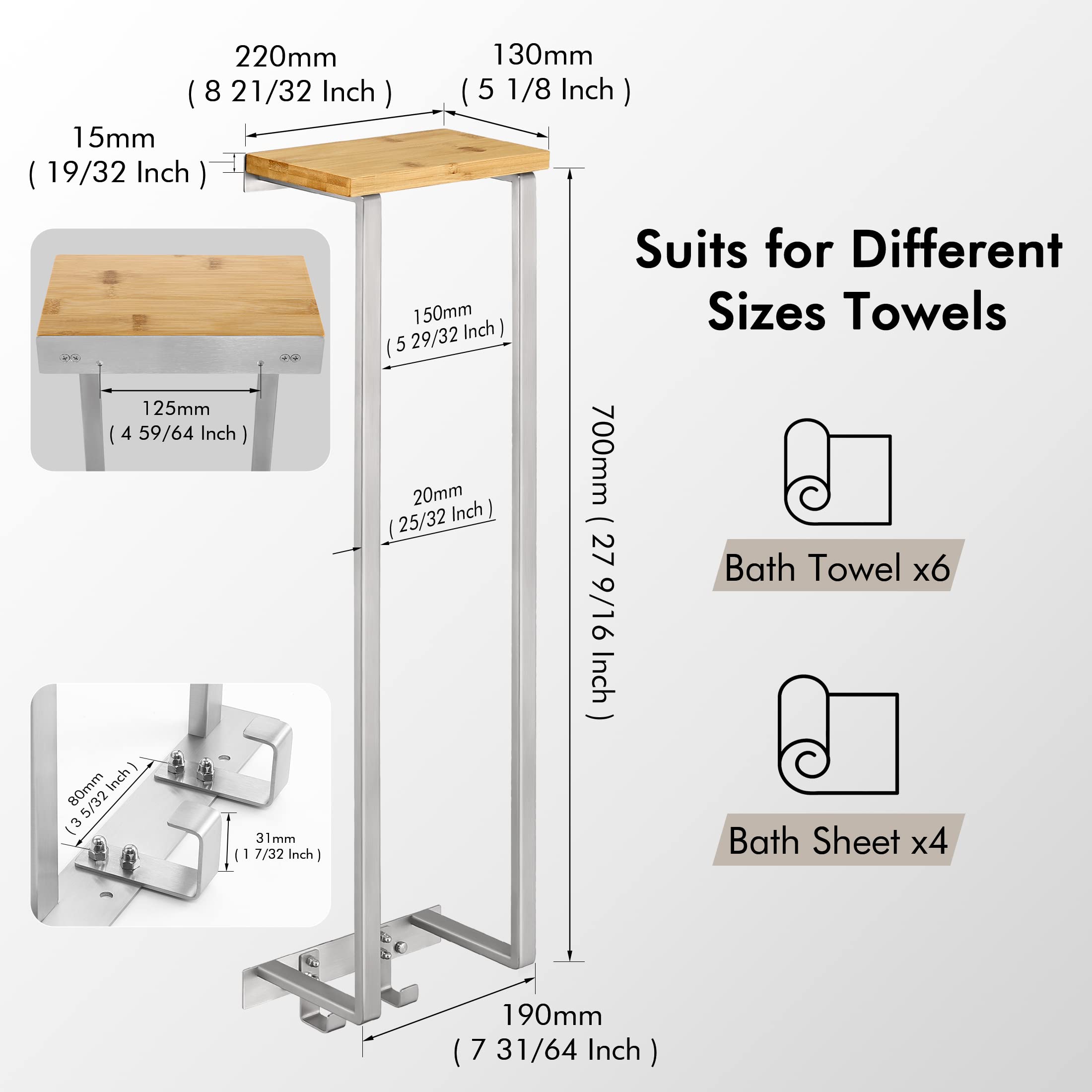 KES Towel Rack for Bathroom Wall Mounted with Bamboo Shelf, Towel ...