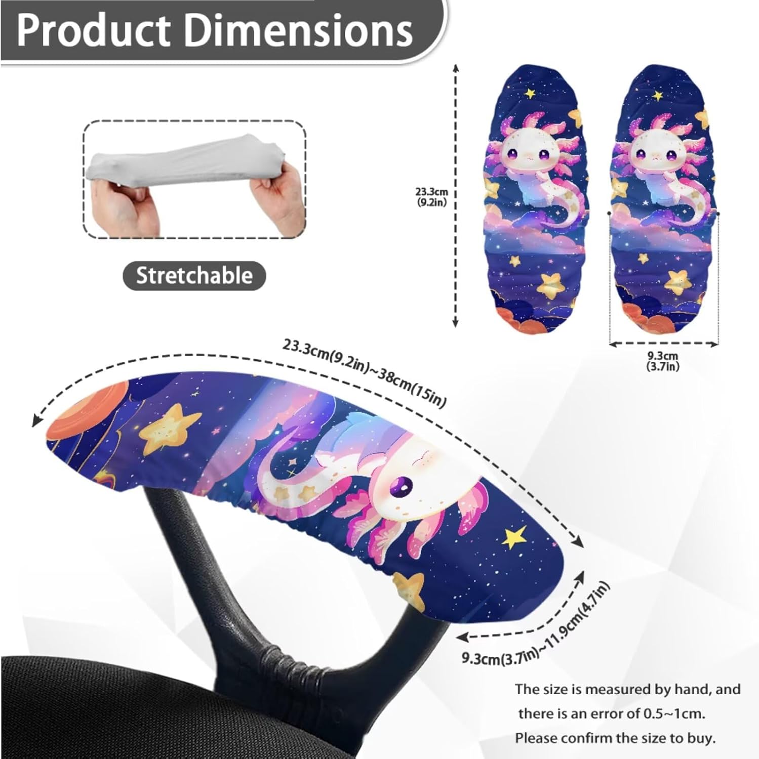 Axolotl Star Cloud Pattern Office Chair Cover, Comfortable Split Computer Chair Cover Set of 4 Thick Stretch Rotating Computer Chair Protector with Armrest Cover
