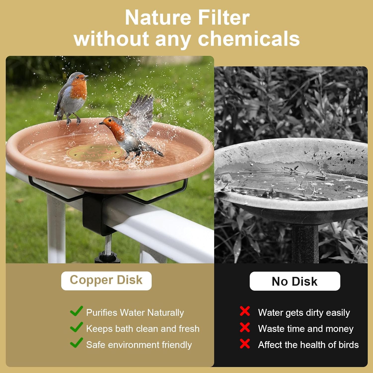 4-Piece Pure Copper Disks for Bird Baths, 4-Inch Large Metal Surface Protector for Outdoor Birdbath Bowls and Bee Watering Stations