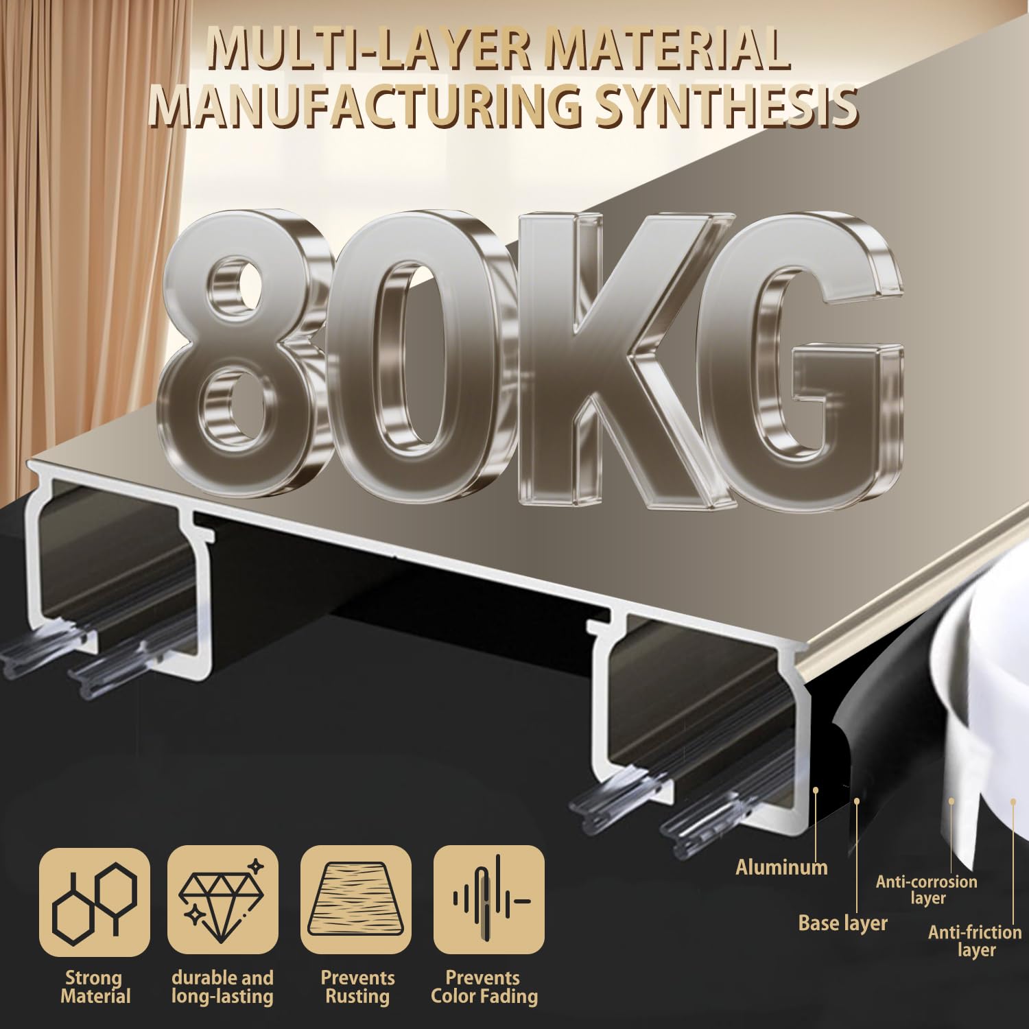 Du CeilingTrack - Diseño de doble fila de 2,7 m / 8.6ft, ideal para dormitorio, sala de estar, ventana, hotel, divisor de habitación