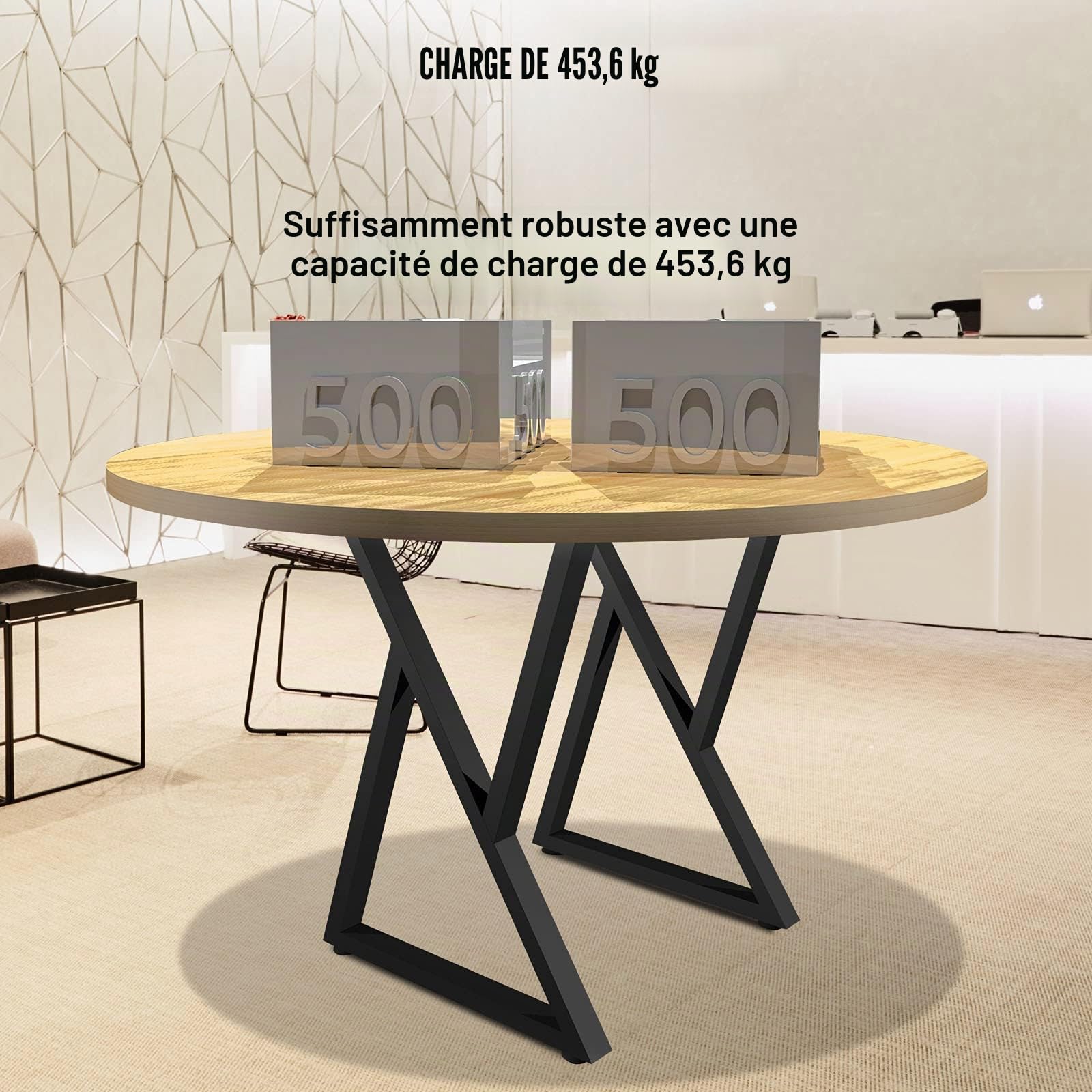 VEVOR Pieds de Table en métal, 71,1x45,7 cm, Pieds de Bureau, Lot de 2, Pieds de Meubles Forme Z, Pieds de Table Basse, Bricolage à Domicile pour Table à Manger avec Protections de Sol en Caoutchouc