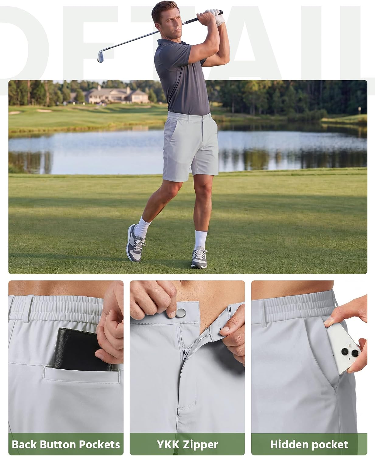 Wulcea Men's Golf Shorts 7" Chino Stretch Fabric Elastic Waist Quick Dry Water Resistant Casual Dress Work with Phone Pocket
