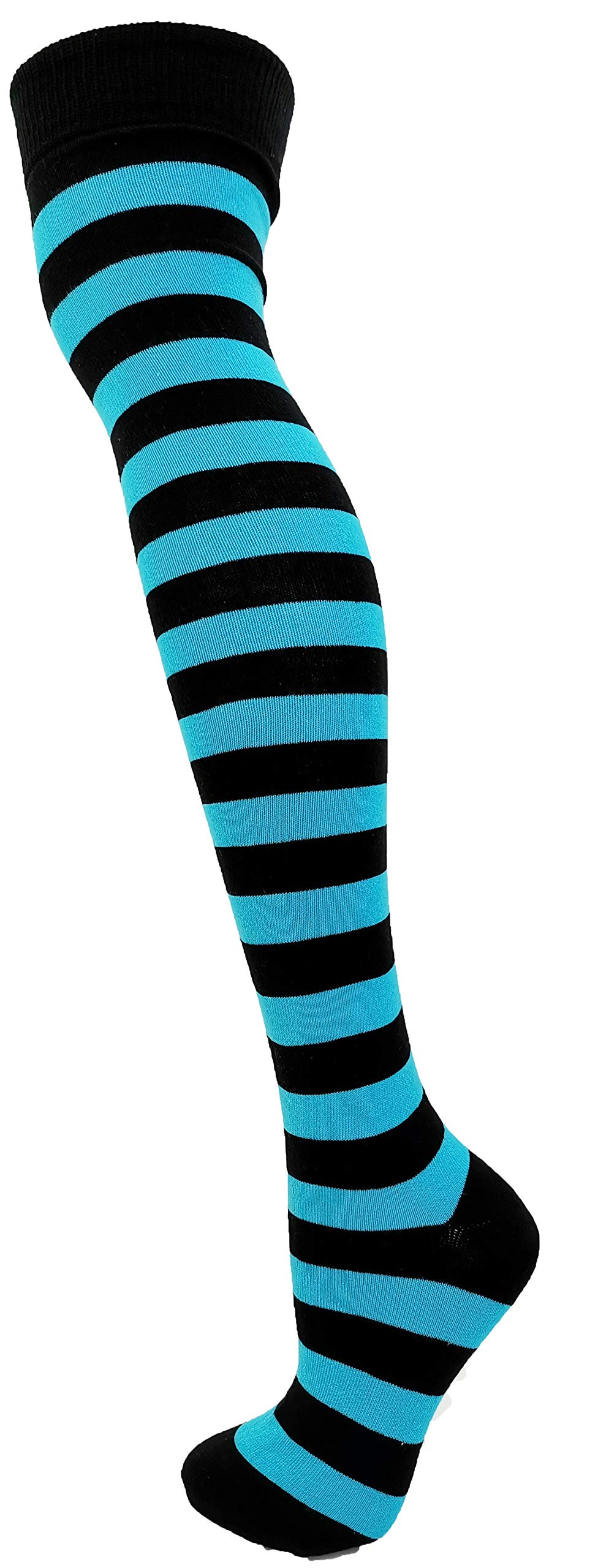 Macahel Black & Turquoise Striped Over the Knee Socks