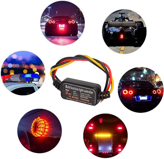 Brake Light Flasher Strobe Controller, Pack of 4 DC 9-26V LED 16 Blinking Modes Adjustable Flash Controller for Car Motorcycle