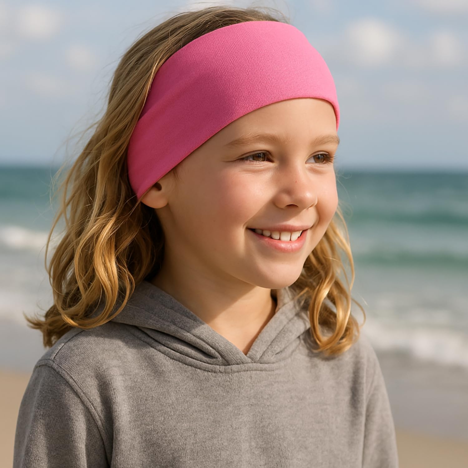 Wollhuhn EKO 22222210 - Diadema elástica para niños/niñas/mujeres, monocolor/liso de doble capa, suave y suave (color rosa claro)