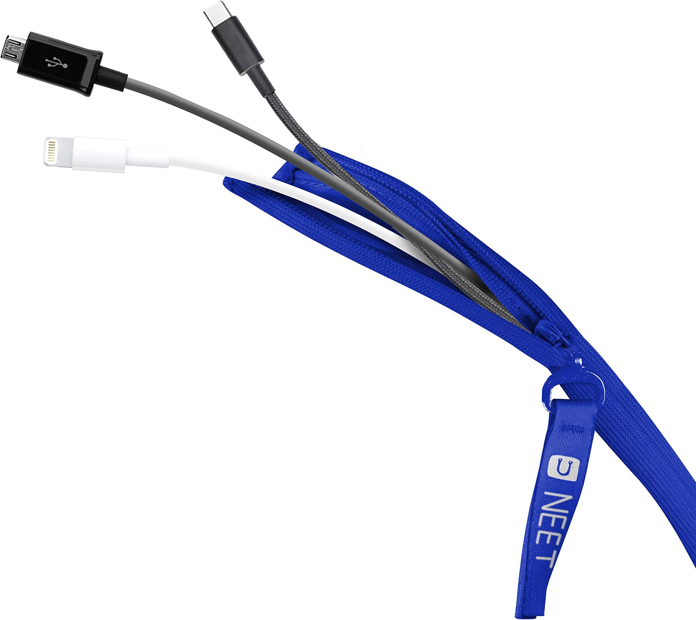 NEET Cable Keeper, Reusable Zippered Cable tie, Cord wrap, Cable Management Sleeve, Management for Mobile Phone Cable Charger, All Ear Buds and Headphones, 3 Pack, Blue