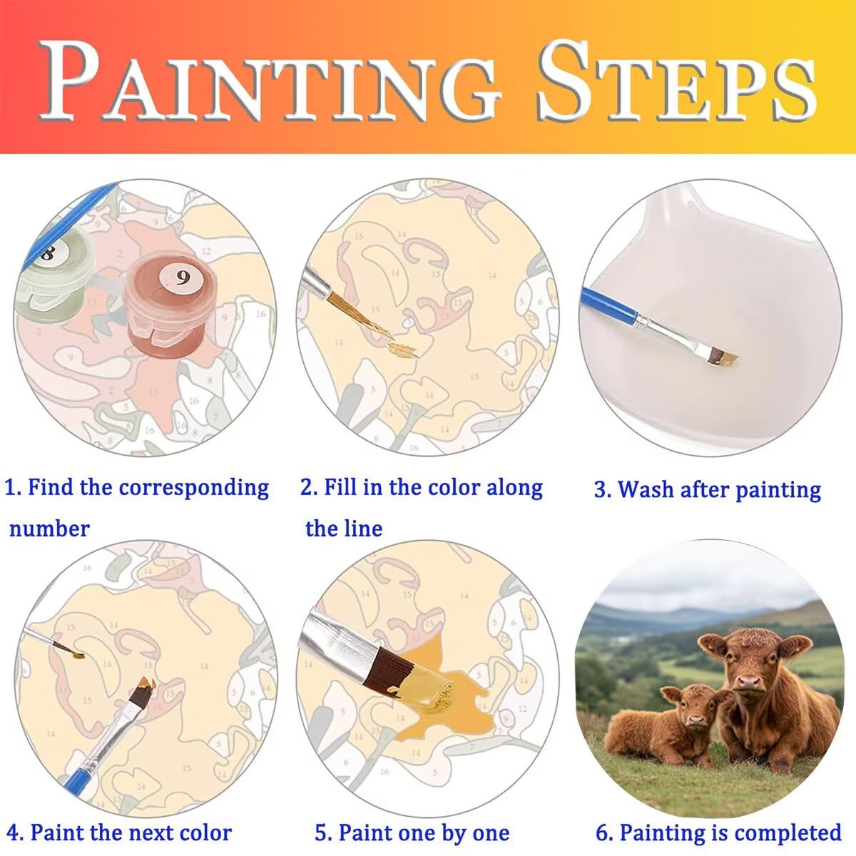 Dipingere con i Numeri Bue, Paint by Numbers Adulti Azienda agricola, Fai da te Creativi Adulti Quadri da Dipingere Numerati Kit per Decorazione Della Parete di Casa, Regalo 70x95cm Senza Cornice 39-6
