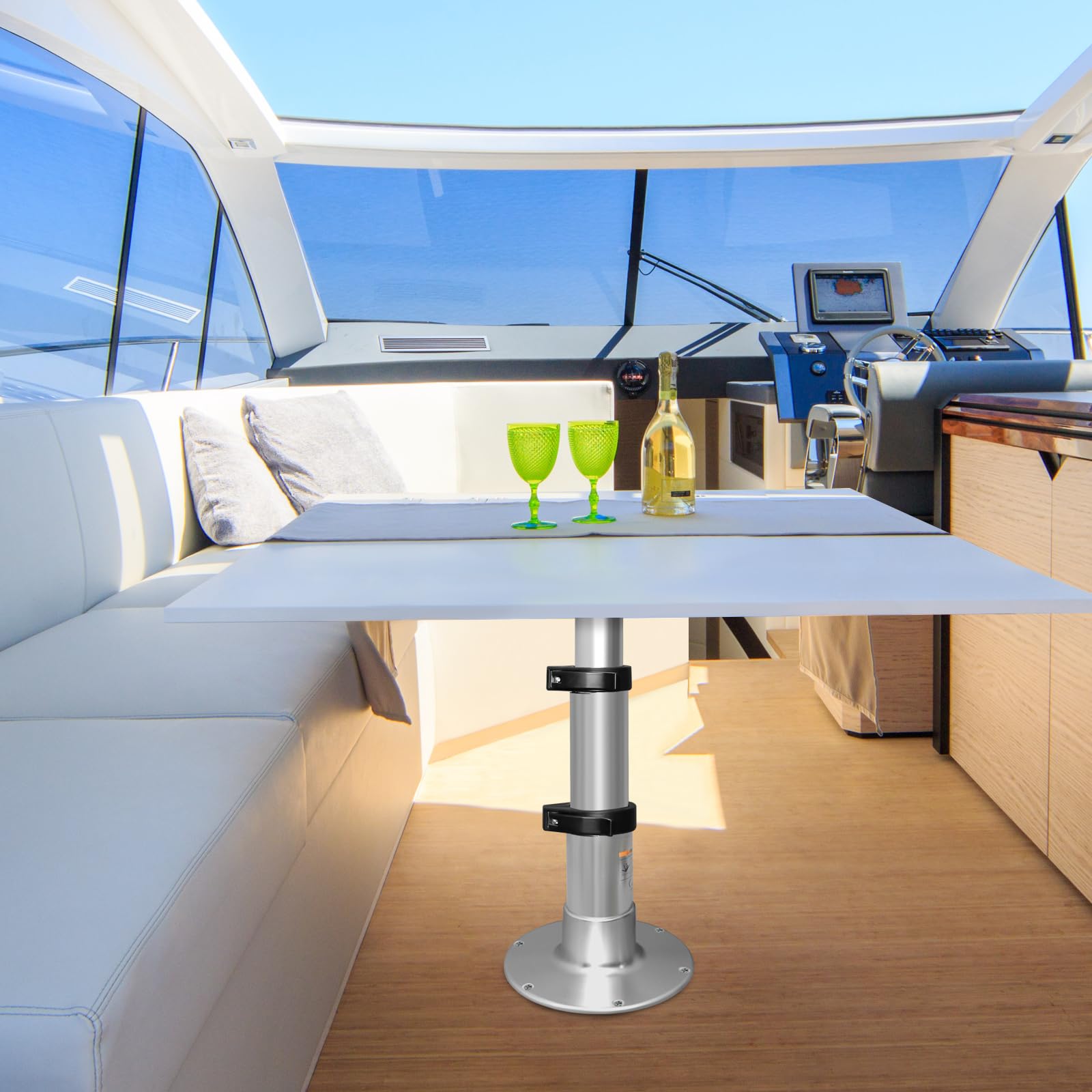 Pie de pedestal ajustable para mesa RV con elevación de gas, 3 niveles de soporte neumático de base de mesa para caravana, barco marino, yate, sistema de elevación de una pierna de hasta 225 libras y