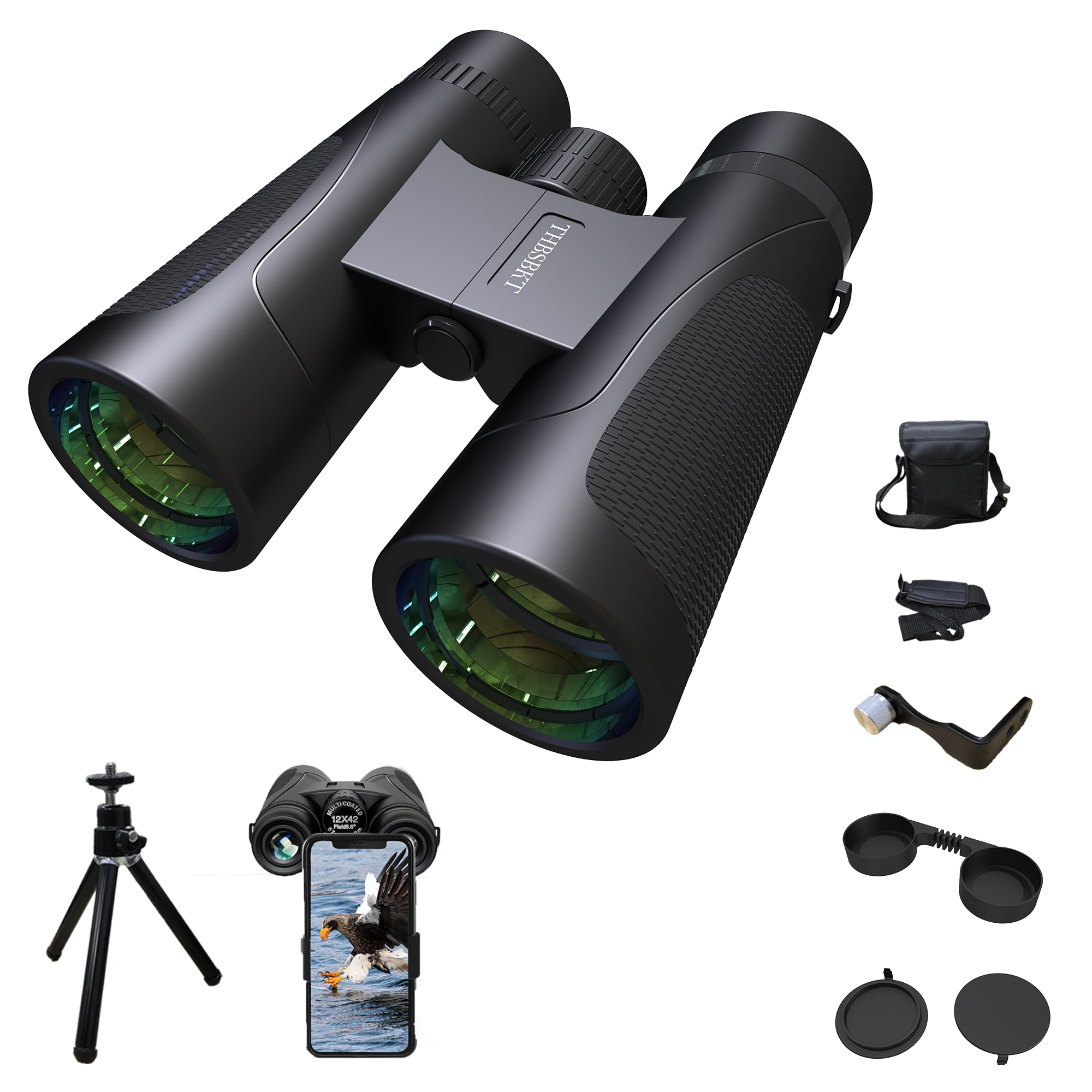 THBSBKT 12x42 HD High-Powered Binoculars for Adults - Professional Grade with Advanced Tripod & Phone Adapter, Waterproof Design for Outdoor Travel,