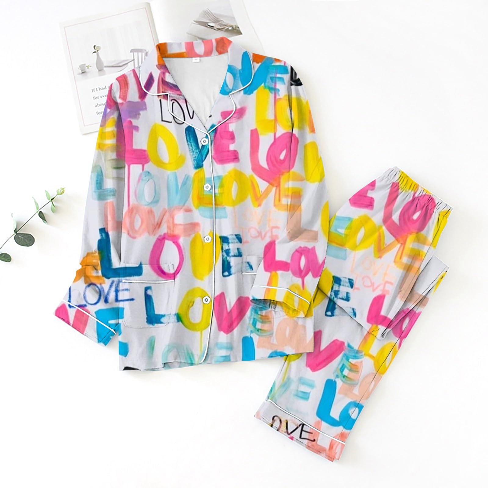 Conjunto genérico pijama mujer manga larga Panton casual carta impresa día día de San Valentín ropa de casa