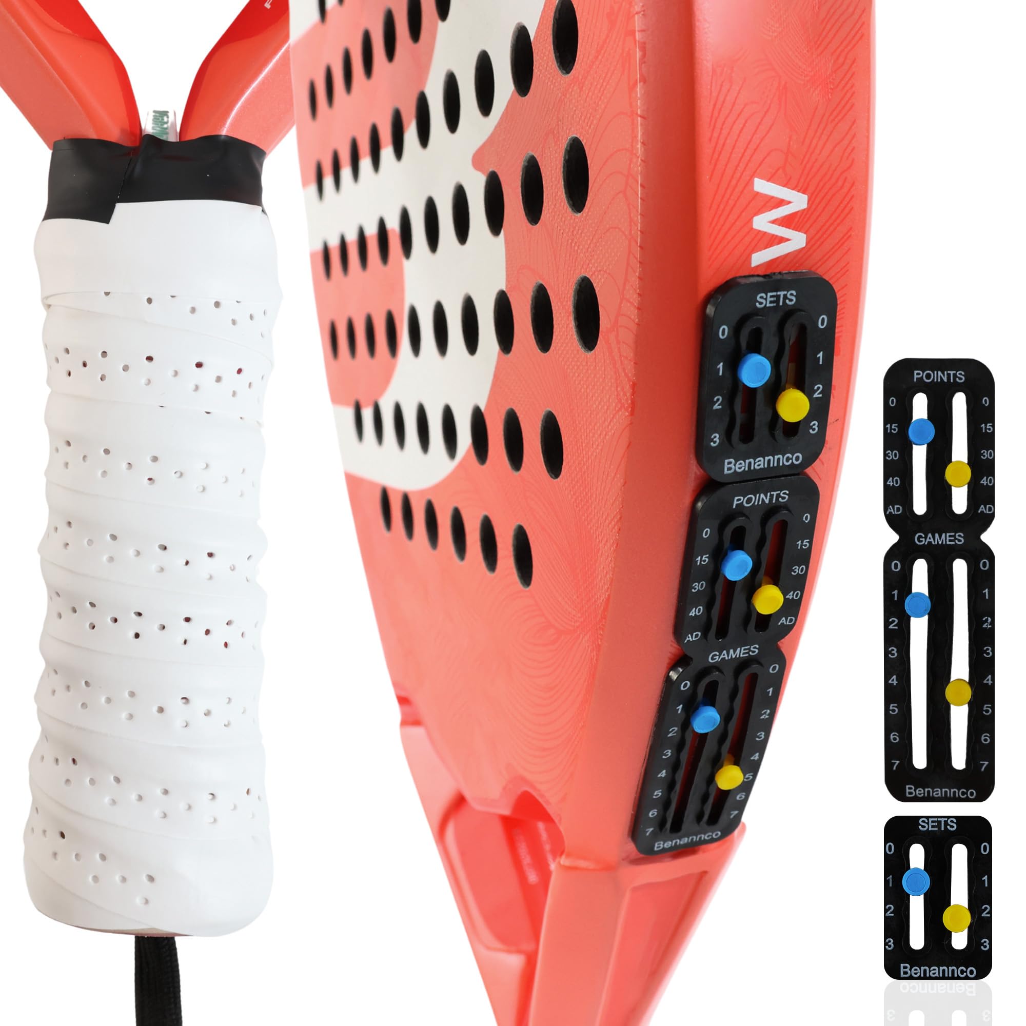 Benannco Marcador Puntos Padel - Agarre Grip Padel y Tenis - Accesorios Tenis - Marcador Padel y Tenis - Contador Puntos Tenis Pala - Contador Puntos para Raqueta Portátil - Marcador Puntos Ligero.