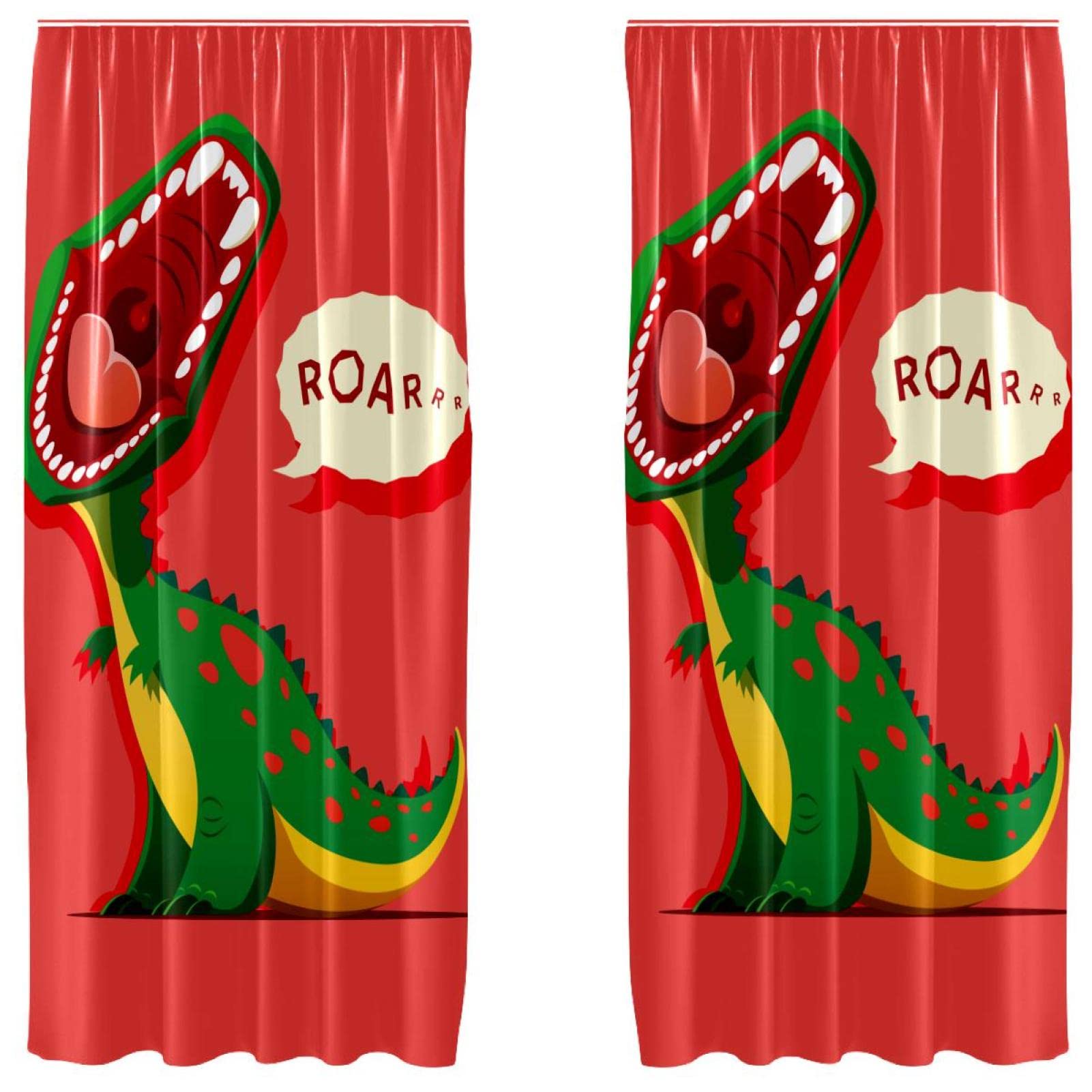 Cortinas opacas infantiles de dinosaurios rojos en microfibra suave para dormitorio