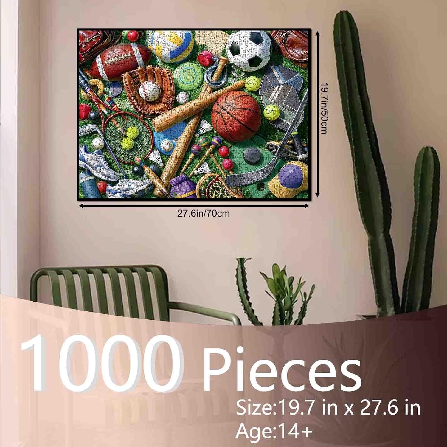Sports Equipment Jigsaw Puzzles for Adults Balls Collage 1000 Pieces Puzzles for Challenging Family Activity Games Colorful Multi Sport Art Jigsaw Puzzle DIY Craft Puzzles 19.7 x 27.6 Inches image 2