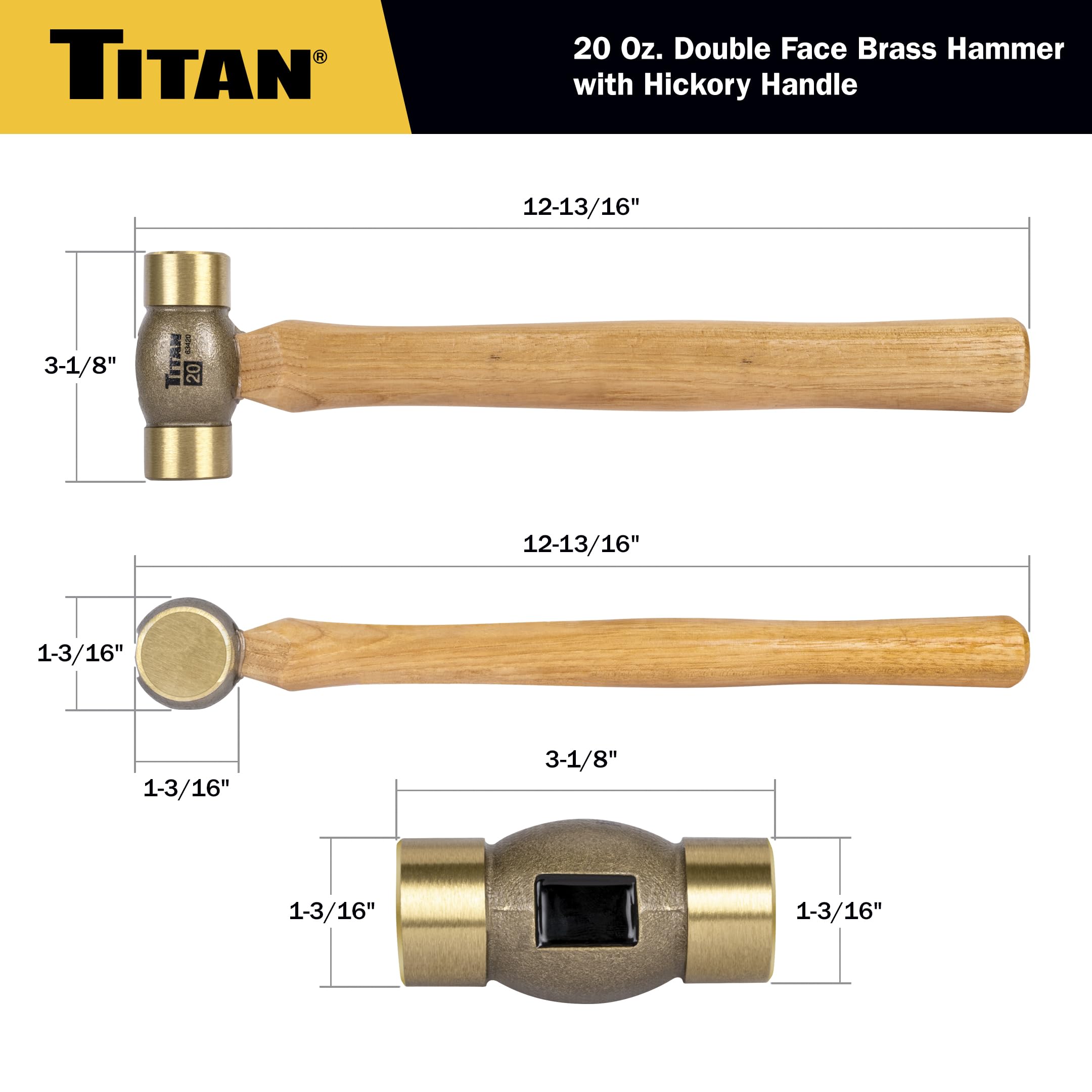 Titan 63420 - Martello a doppia faccia in ottone con manico in noce americano, 567 gr