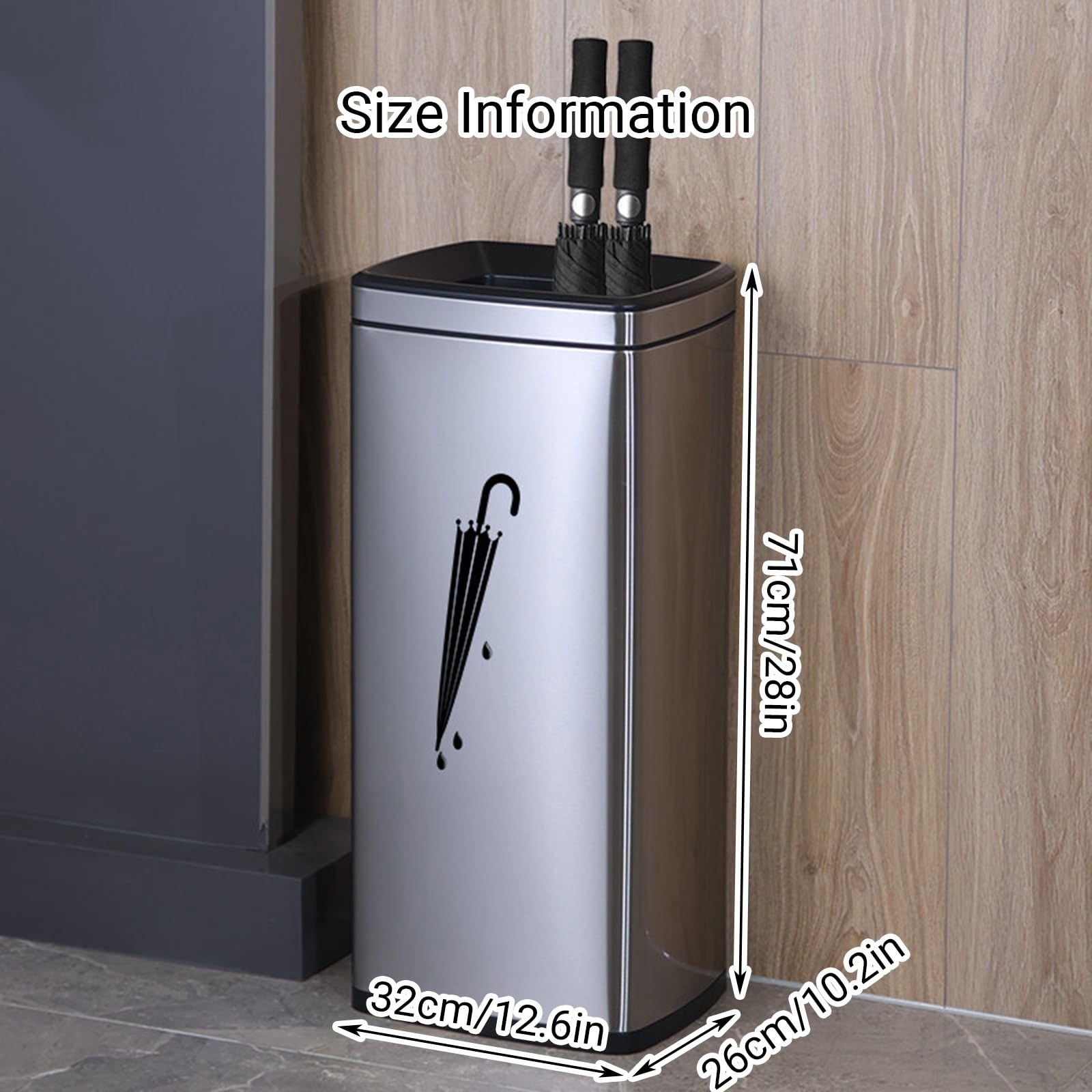 Elegante portaombrelli in metallo nero – design quadrato alto con separazione interna ed esterna per casa e ufficio organizzazione ingresso