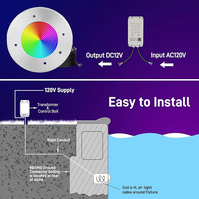 Luz LED para Piscina Enterrada 6 Pulgadas 120V 35W Control Remoto App IP68 miniatura 4