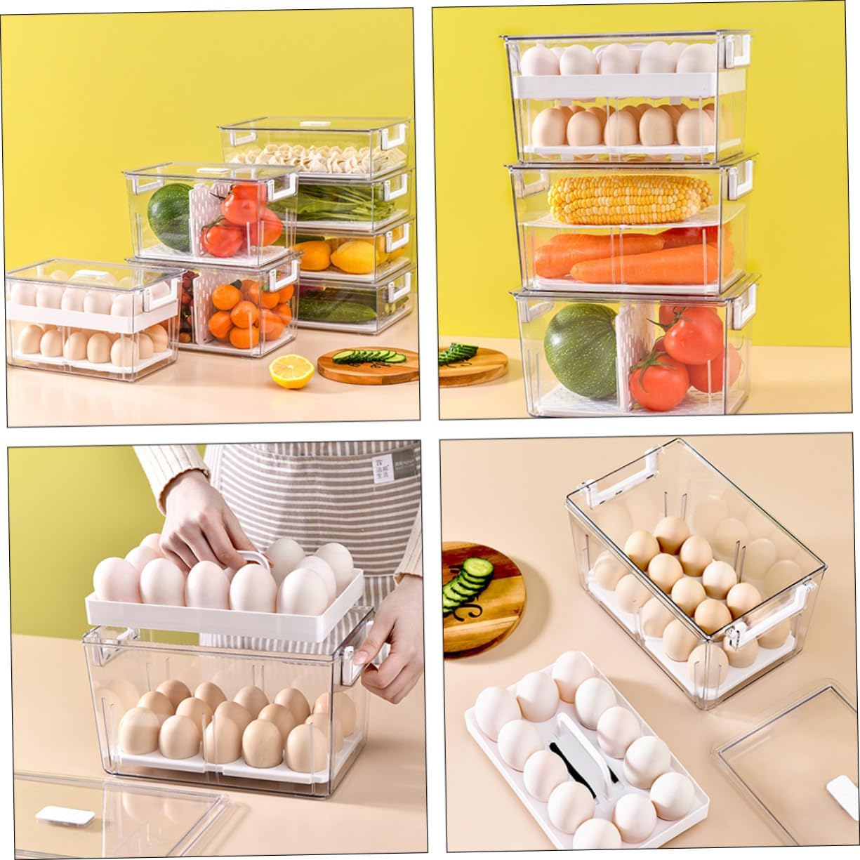 Angoily 1pc Refrigerator Egg Organizer Stackable Egg Storage Container Detachable Dividers Space-saving Design for Fridge and Freezer Prevents Collision