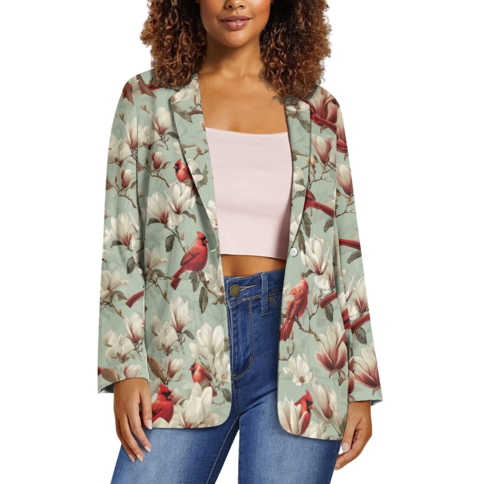 Casual Graphic Blazer Jacket for Women 2023 Fall Long Sleeve Work Offic Suit with Pockets