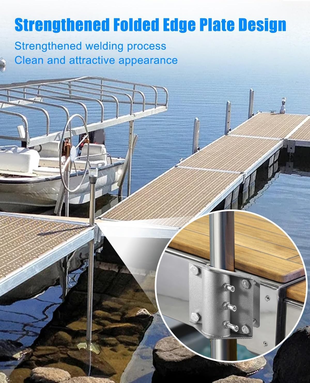 Heavy-Duty Stainless Steel Floating Dock Side Leg Pipe Holder, Stationary Dock Post Bracket Sleeve for Pipe Legs/Poles