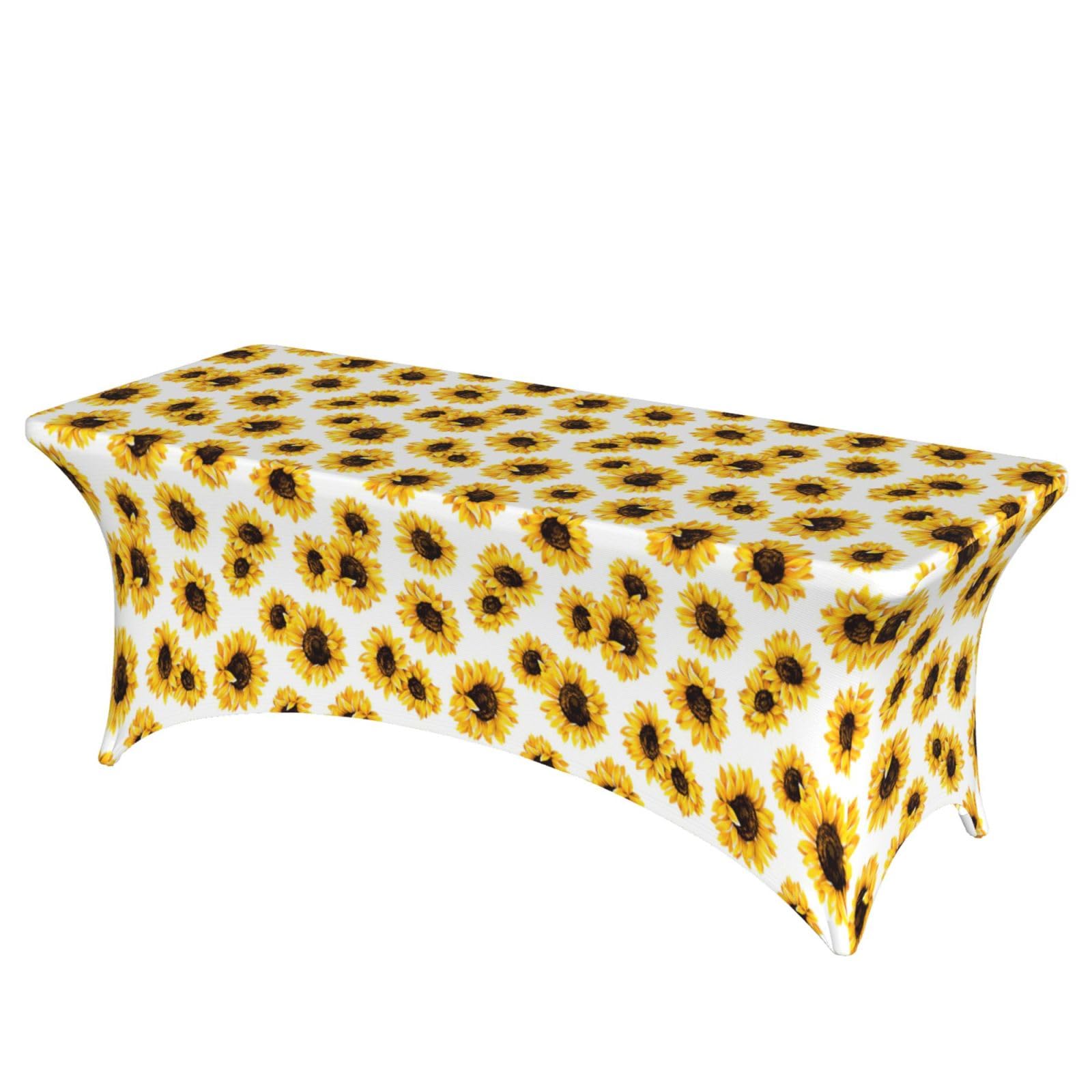 AYYQWE Sunflower Print Elastic Rectangular Tablecloth For Banquet Outdoor Picnics Office Table Cover