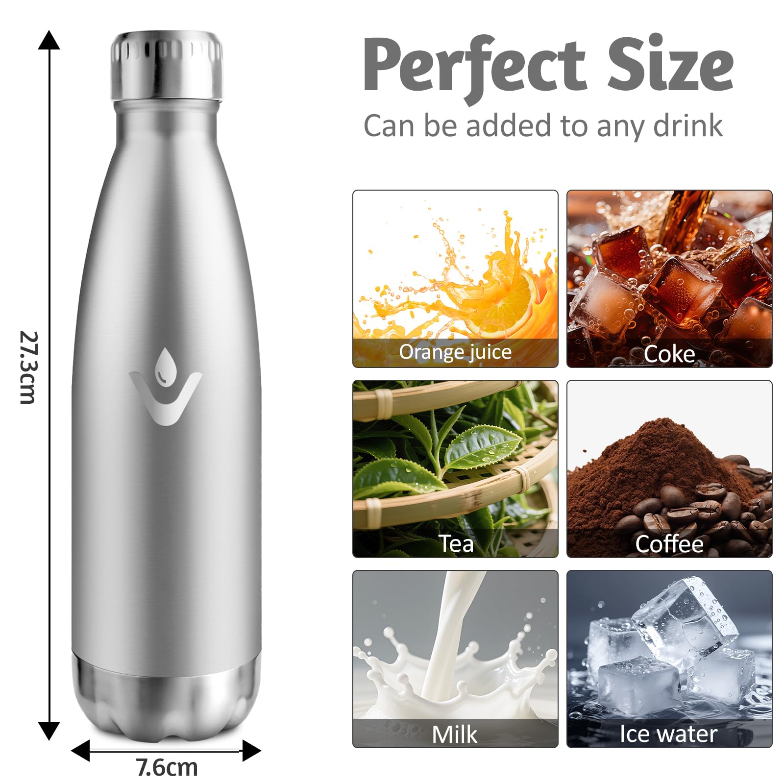 HoneyHolly Borraccia Termica Bambini, 500ML Acciaio Inossidabile 18/8, Borraccia Termiche, Senza BPA, Bottiglia Termica A Prova di Perdite, Termos per Scuola, Campeggio, Sport, Borracce