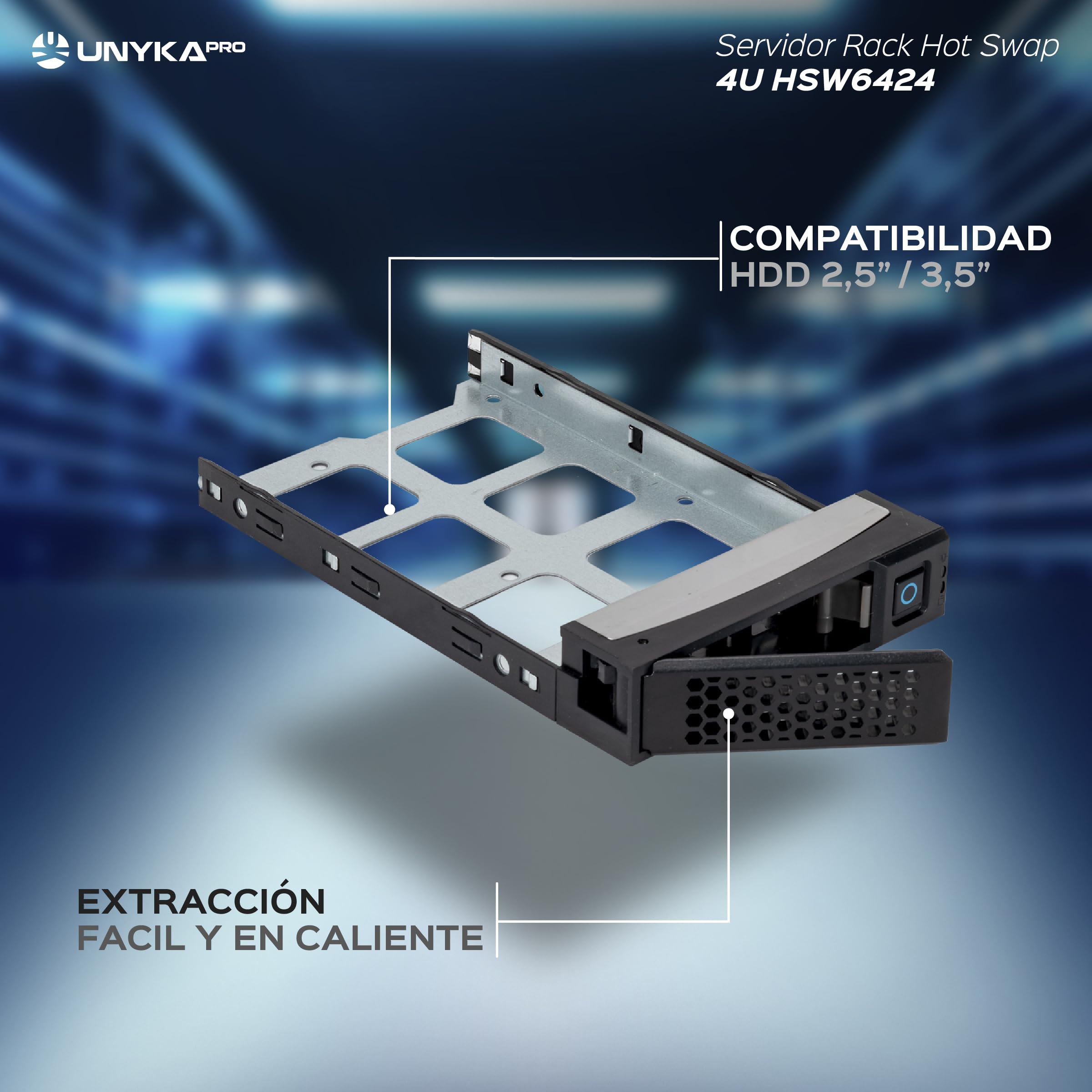UNYKAch Chasis Servidor Rack Hot Swap (Sustitución de Bahías en Caliente) 4U ATX, 24 Bahías, para Discos de 3,5″ o 2.5”, Tres Ventiladores de 120 mm y Dos USB 2.0