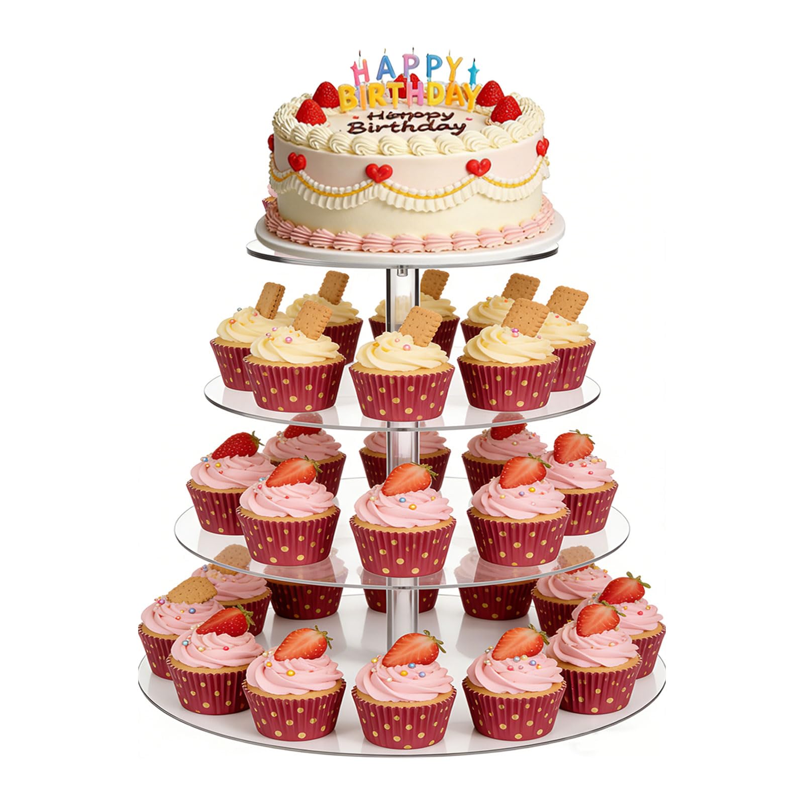 CAAGGMM Cupcake Stand, 4 Tier Acrylic Round Cupcake Stand, Clear Dessert Pastry Tower Holder Display, Reusable Dessert Serving Platter Stand, for Birthday, Bar Party, Celebration