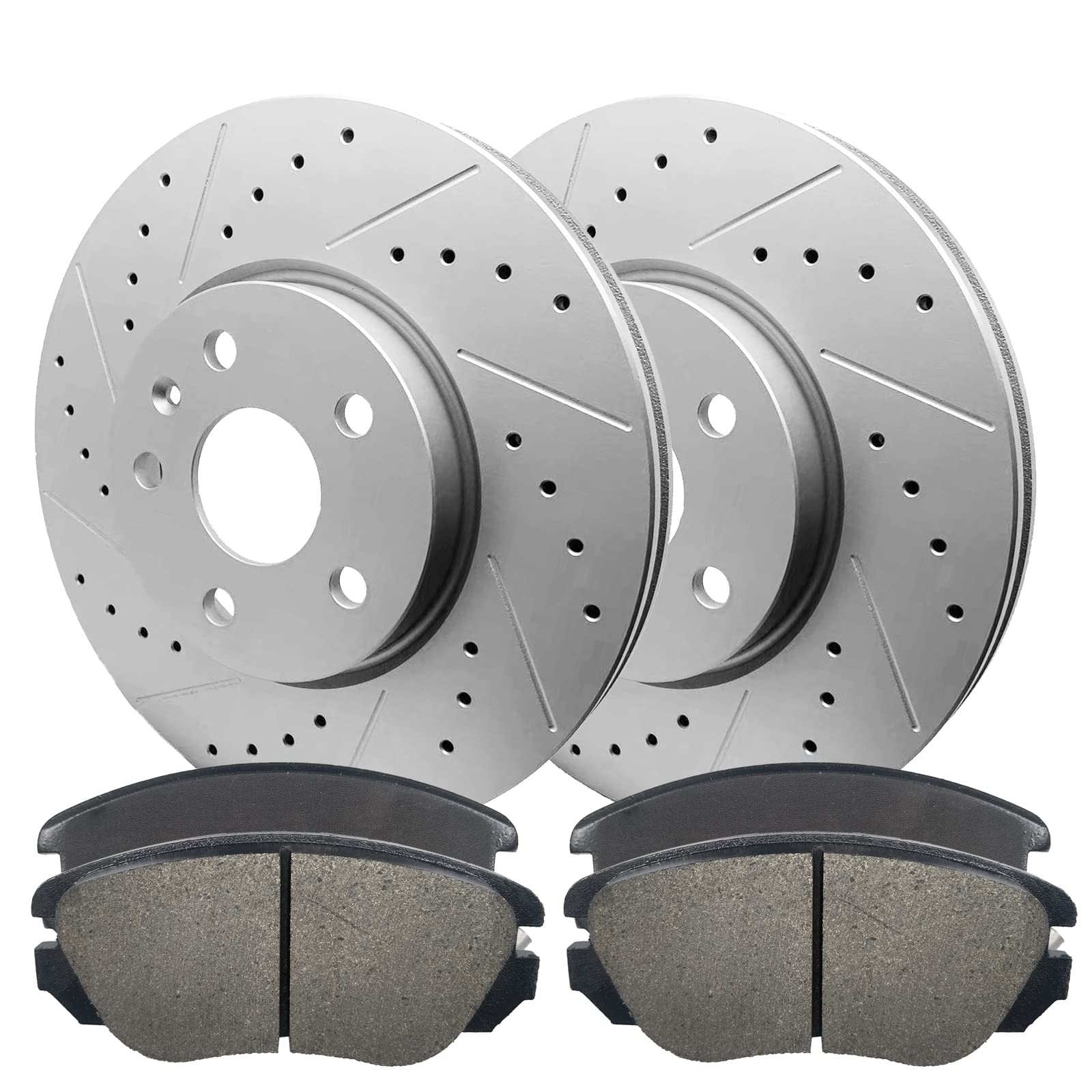 MOTOOS Front Drilled Slotted Disc Rotors + Brake Pads Replacement for 2010-2017 GMC Terrain Chevy Equinox 2014-2020 Chevrolet Impala 2011-2016 Buick LaCrosse Regal