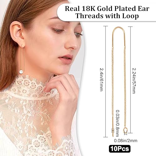 Miniatura 2 de Beebeecraft 10 hilos de oreja chapados en oro de 18 quilates de 4.055in, cadena larga roscada con lazo para hacer pendientes de bricolaje
