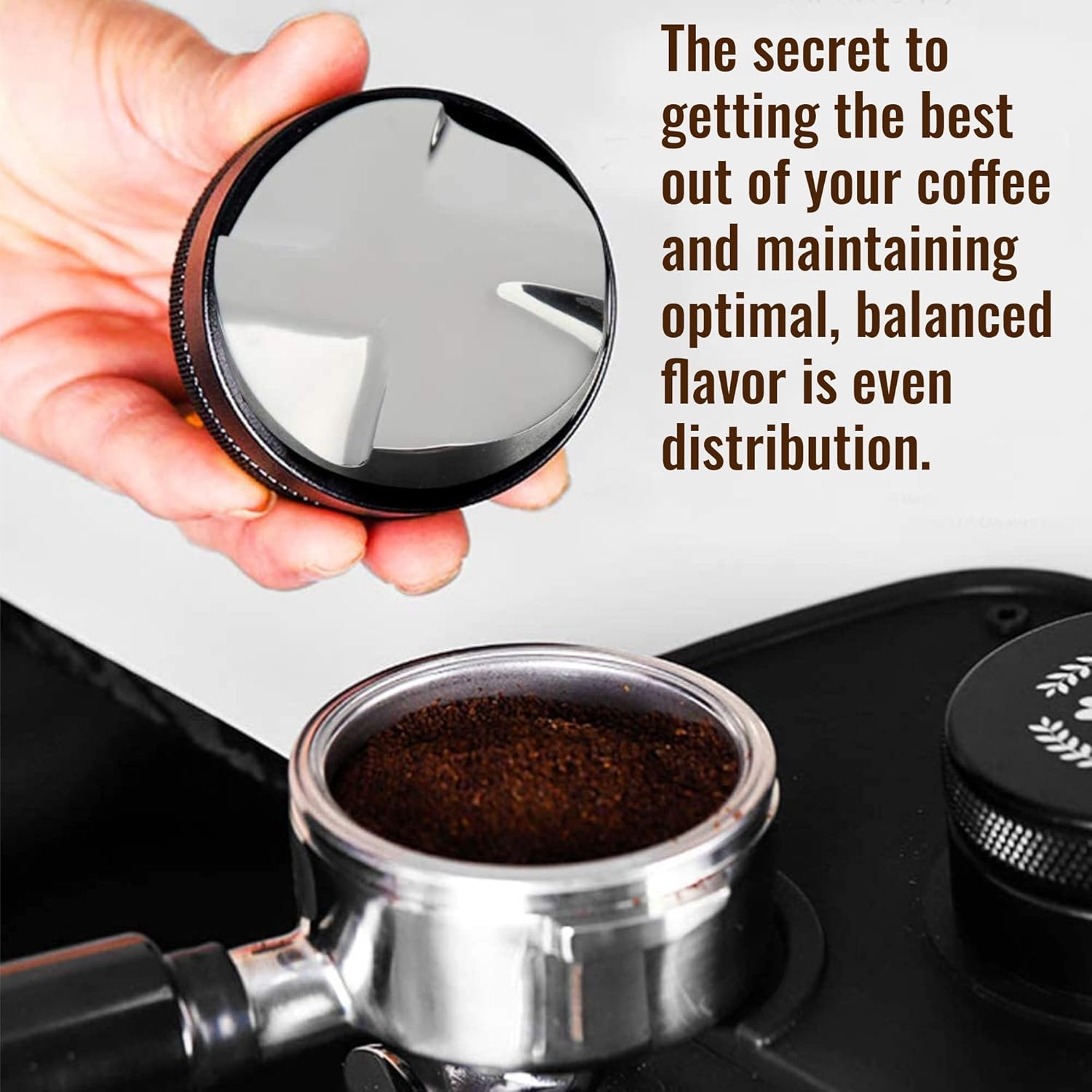 Coffee Tamper and Distributer 58mm | Calibrated Stainless-Steel Espresso Tamper for Palms or 59mm Portafilter Baskets | Adjustable Depth Coffee Tamper Device: Home & Kitchen