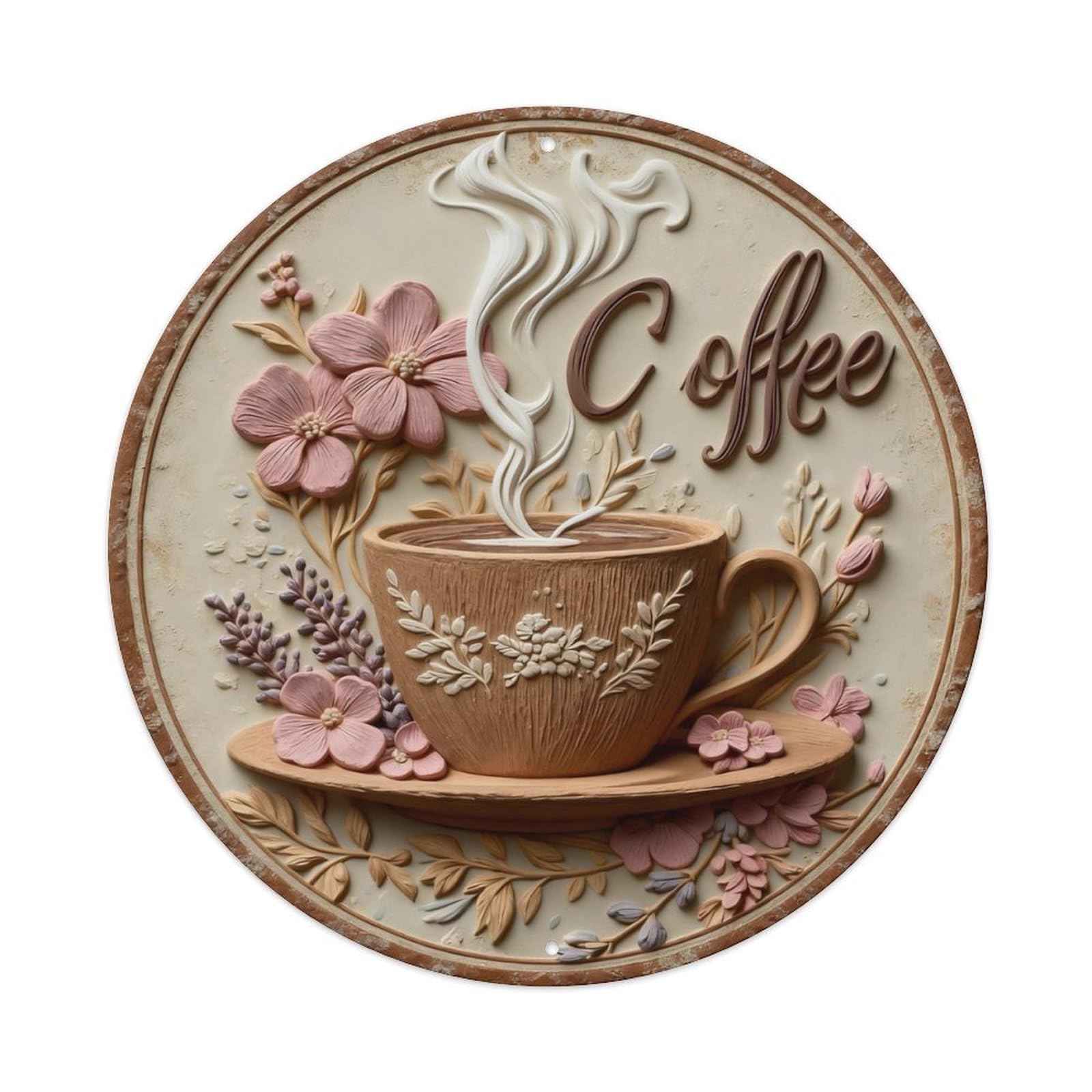 Zlatcbu Vintage Floral Coffee Cup With Steam And Flowers Metal Tin Sign Retro Wall Art Poster, Decor For Home Living Room Bar Cafe Garage, 8X8 Inch
