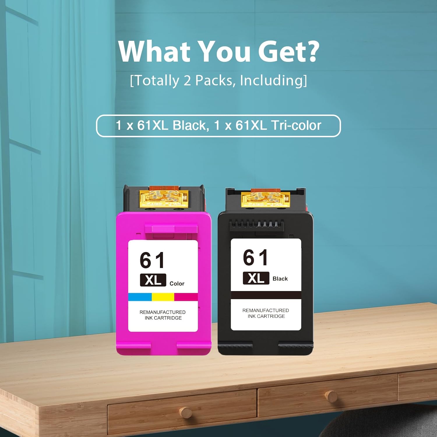 61XL Ink Cartridges Black and Color Combo Pack High Yield Replacement for HP 61 Ink Cartridges for HP61 XL for HP ink 61 for HP Envy 4500 Ink 5530 4502 OfficeJet 4630 Deskjet 2540 Printer (2-Pack)