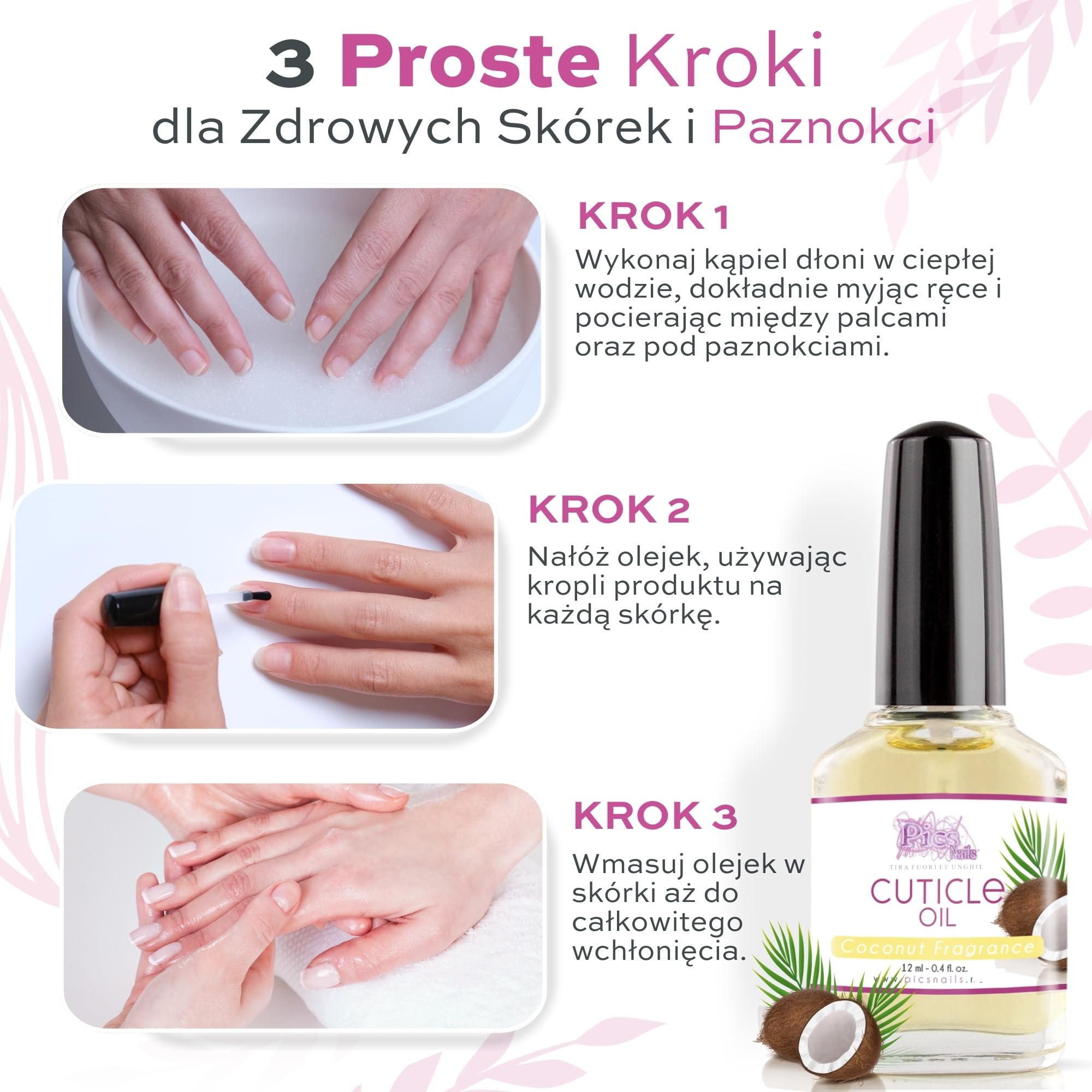Profesjonalny olejek do skórek do rąk i stóp 12 ml - Kokos - Nawilżający i regenerujący, przynosi ulgę i świeżość suchej i podrażnionej skórze