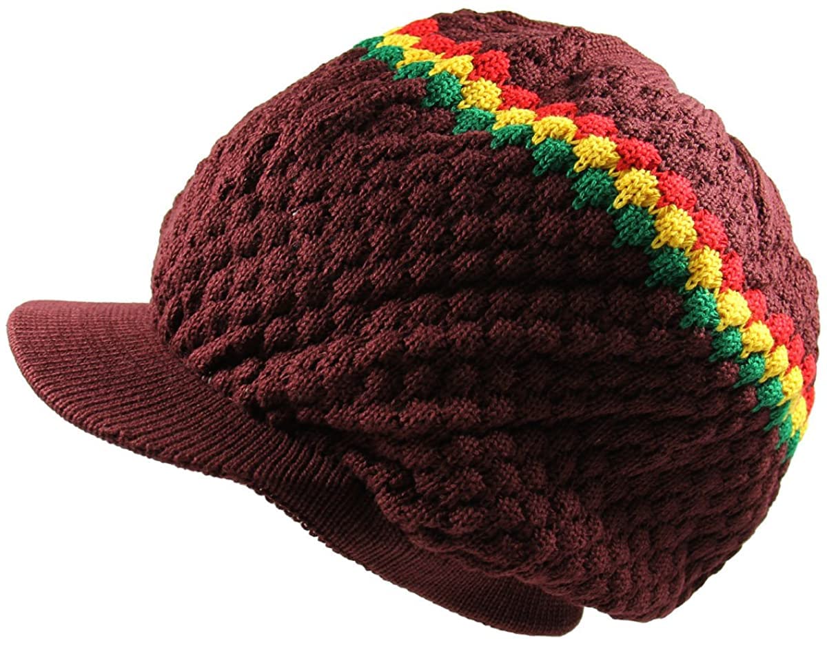Rasta Hat for Dreadlocks. Slouch Beanie hat with Rasta Stripe. Dreadlock Accessories Mens Tams Oversized Beanie hat. Jamaican Style Hats for Men and Women. for Short to Long Dreadz/Hair Burgundy