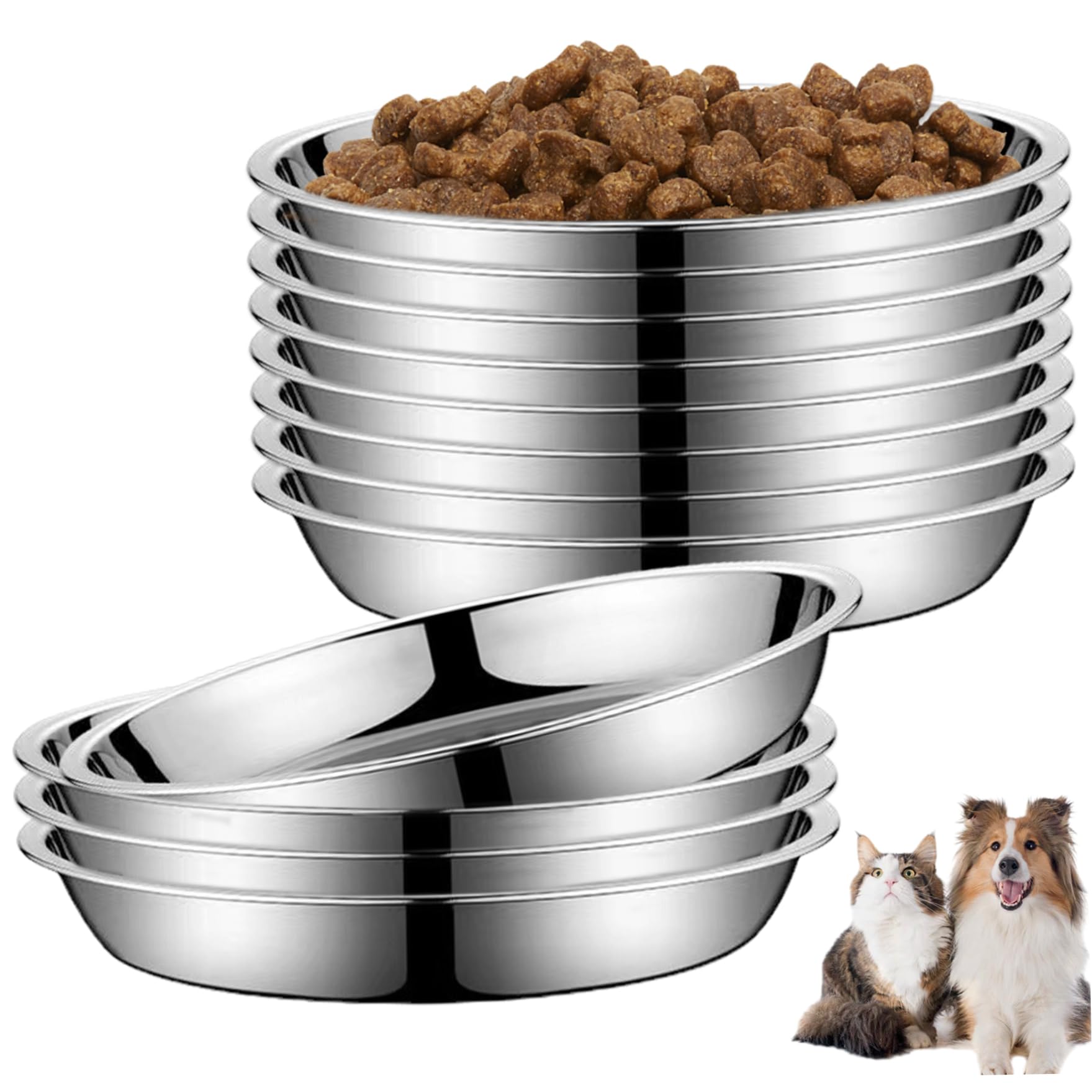 Bols en acier inoxydable lot de 12 petits contenants ronds de 15cm à base plate pour cuisine et animaux