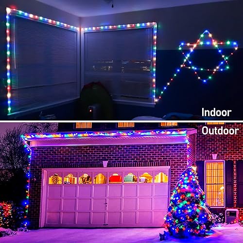 Vista 4 de JMEXSUSS 100 luces LED de Navidad, funciona con pilas, luces impermeables para exteriores, 33 pies, 8 modos, funciona con pilas, con control remoto