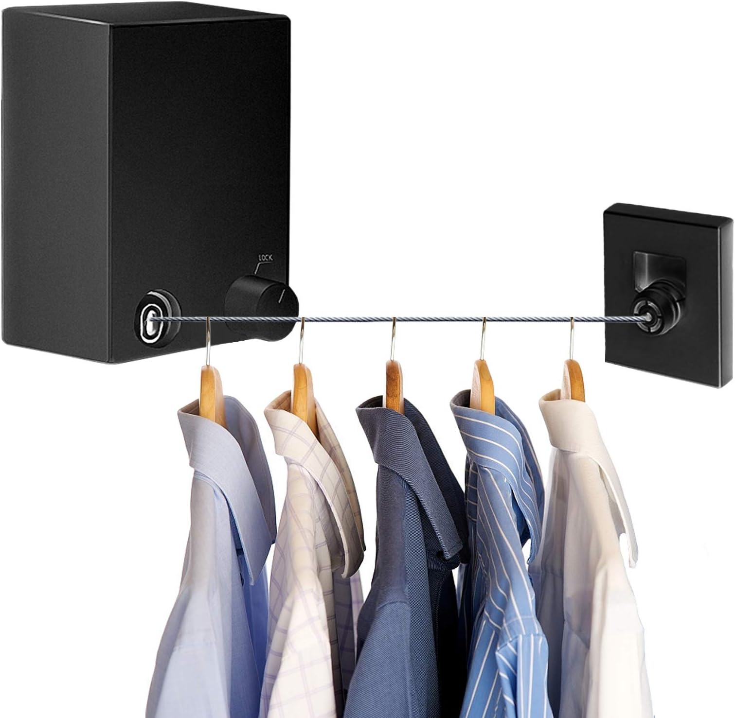 Leegoal Étendoir rétractable en acier inoxydable 304 avec corde réglable en acier inoxydable de 2,7 m, pour suspendre le séchage dans la salle de bain, la buanderie, les hôtels, finition chromée