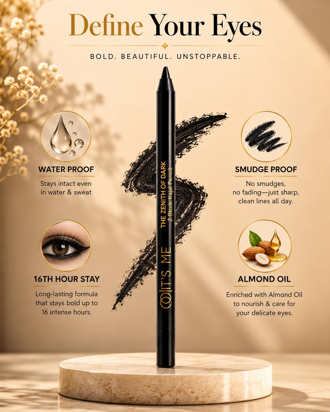 71Kf-SFuISL._SL1402_ It's Me Waterproof Black Kajal Pencil for Women | Intense Black Pigment, Long Lasting & Smudge Resistant | Smooth Glide Eye Makeup Pencil for Bold & Party Look | for All Day Wear