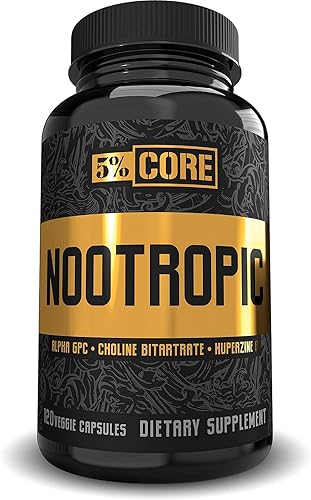 5% Nutrition Core Nootropic Blend 450 mg Alpha GPC + Huperzina A + Bitartrato de colina Enfoque fundamental y mejora del rendimiento cognitivo No