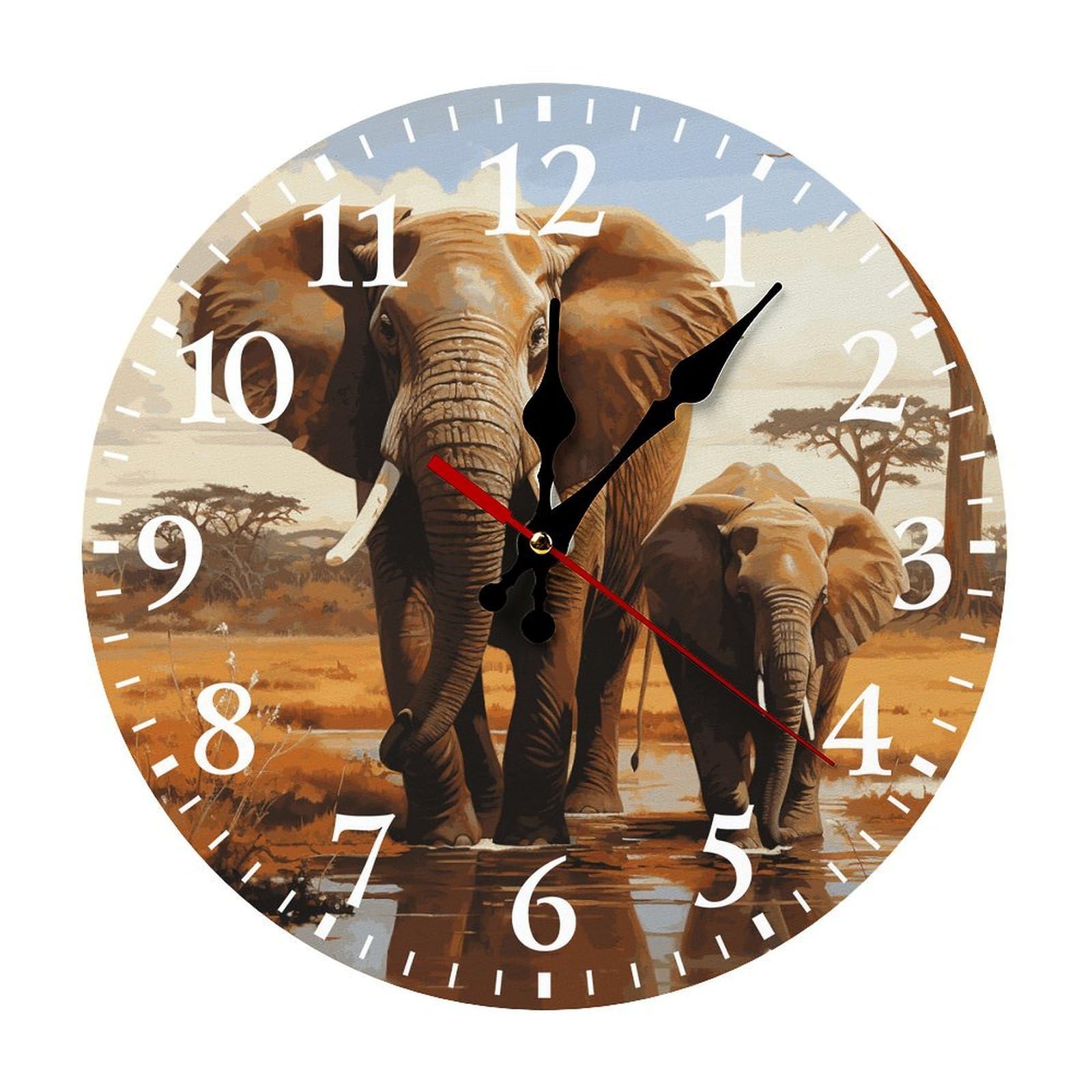 NTVOWPZO 10 Inch Wall Clock Elephant Family Battery Operated Wall Clocks Silent Non-Ticking Round Wall Clock for Living Room Kitchen Home Office Wall Decorative Clock