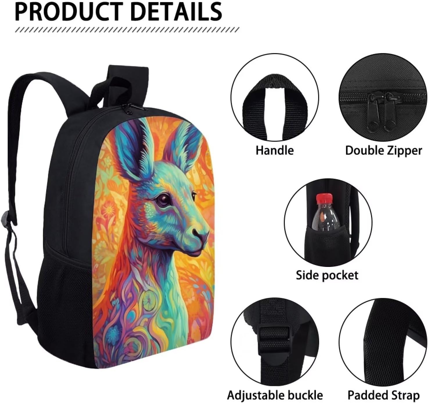 Turqoise Yellow Kangaroo Girls School Backpack Women College Bookbag Lady Travel Rucksack 17 Inch Laptop Bag Cute Animal Schoolbag