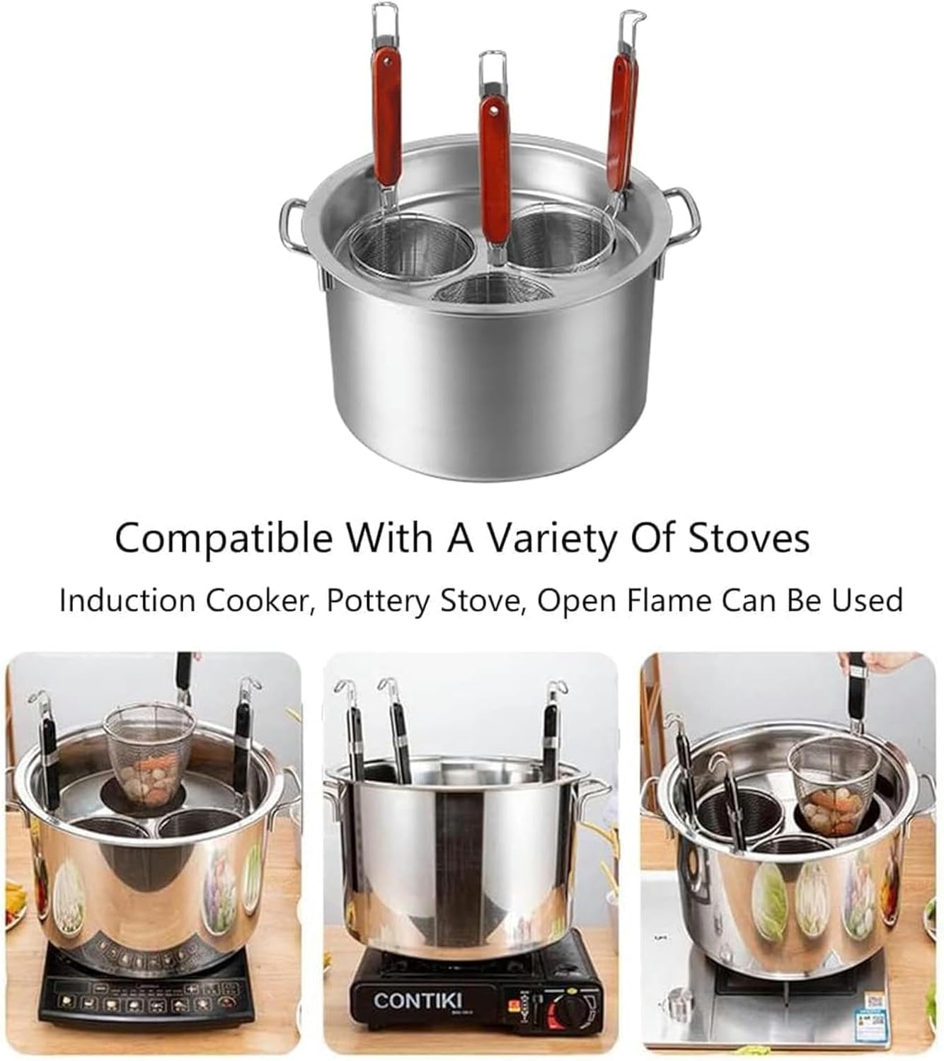 XENITE Strainer Stainless Steel Pasta Cooker Insert Set, Pasta Cooker Steamer with Strainer Baskets, Multipots Cooking Tool for Noodles, Pasta, Dumplings,6 Hole Basket (Size : 6 Hole)